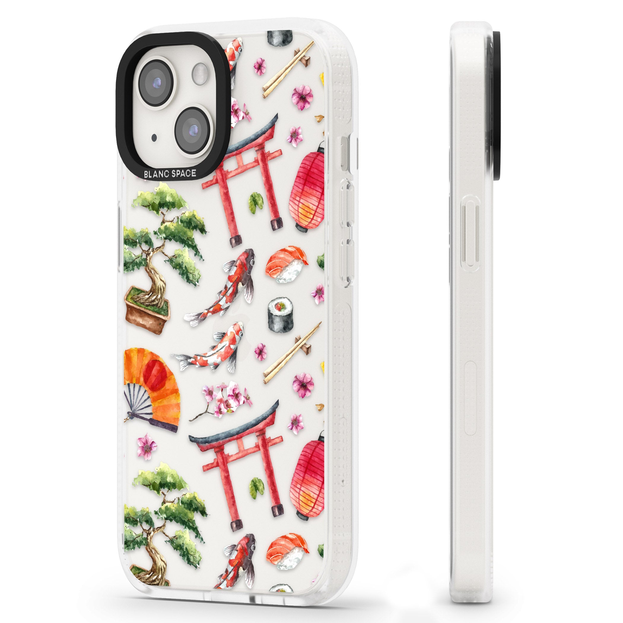 Mixed Japanese Watercolour Pattern iPhone 15 / 14 / 13 Clear Case Impact Air - Blanc Space