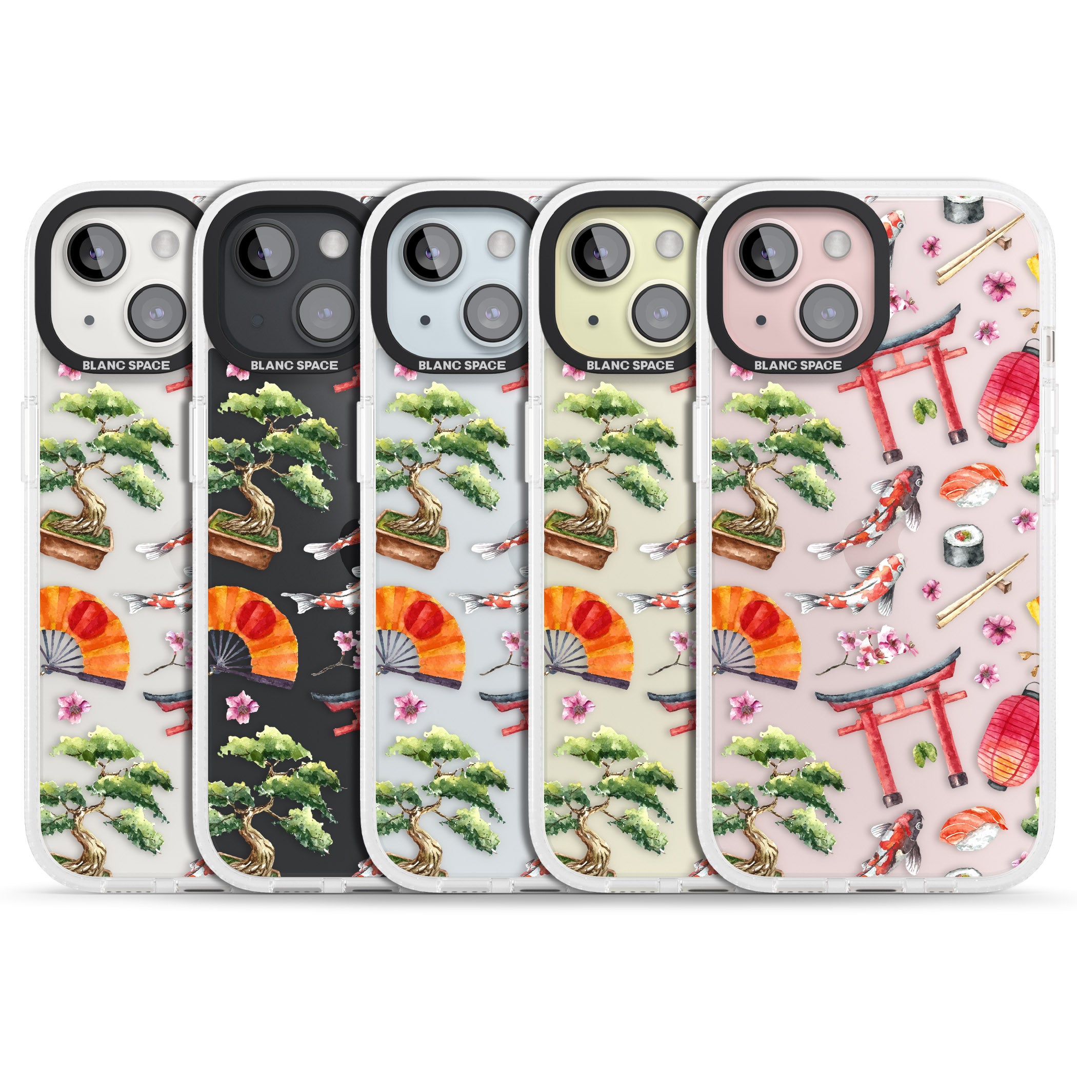 Mixed Japanese Watercolour Pattern iPhone 15 / 14 / 13 Clear Case Impact Air - Blanc Space