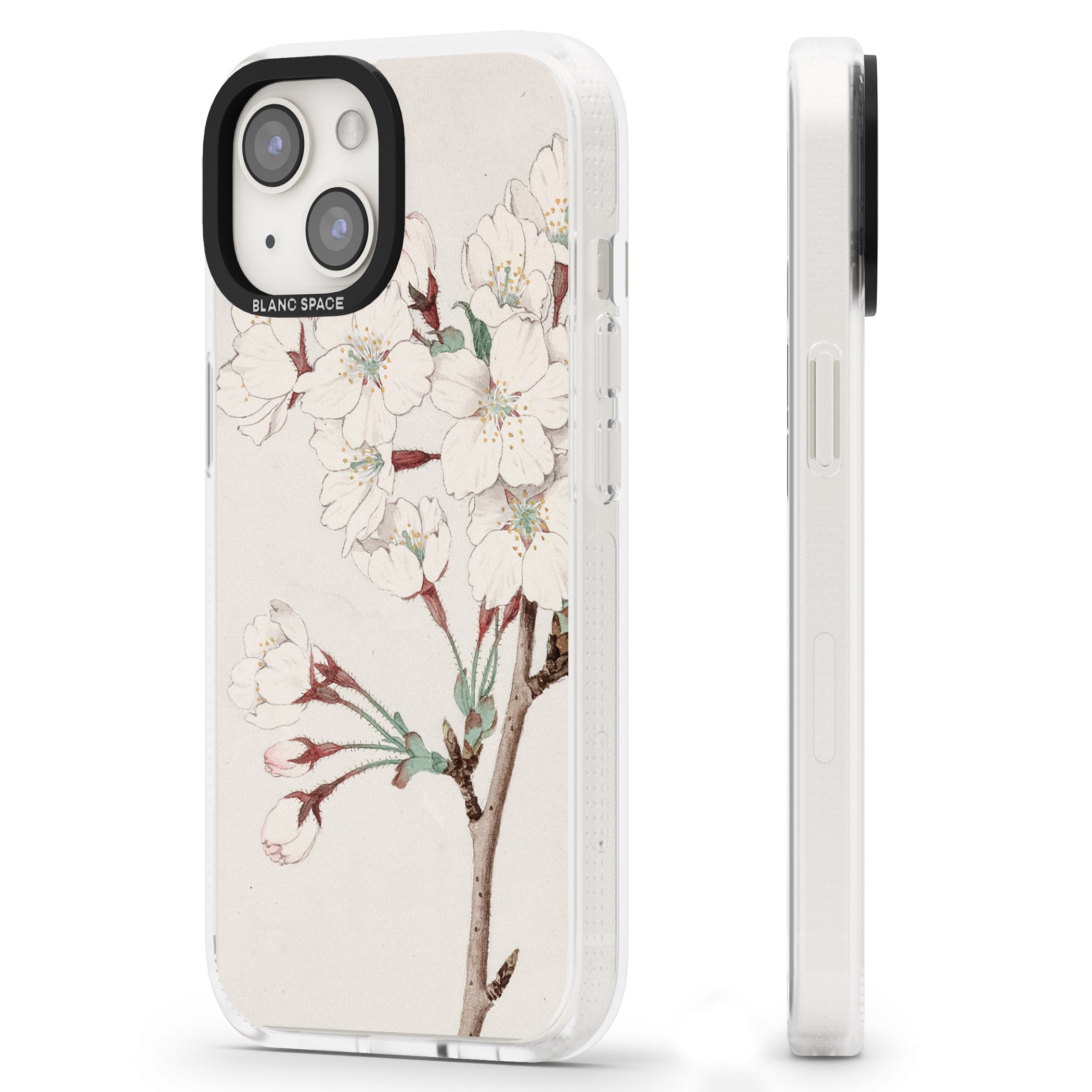 Vintage Japanese Illustrations Cherry Blossoms iPhone 15 / 14 / 13 Clear Case Impact Air - Blanc Space