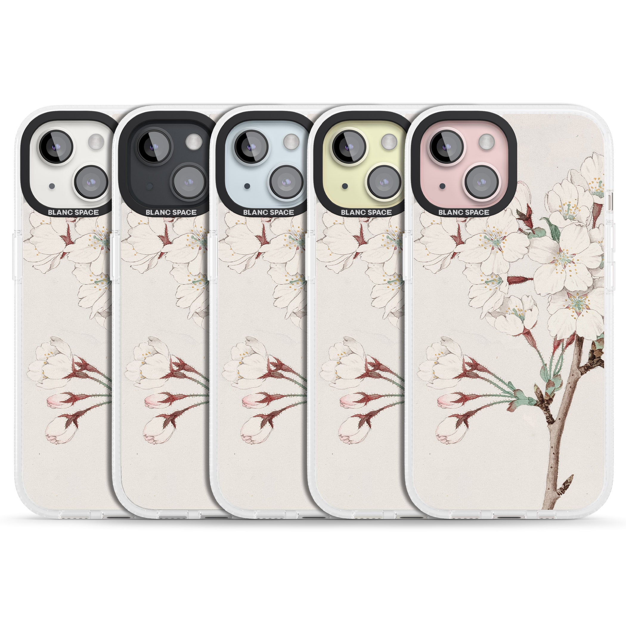 Vintage Japanese Illustrations Cherry Blossoms iPhone 15 / 14 / 13 Clear Case Impact Air - Blanc Space