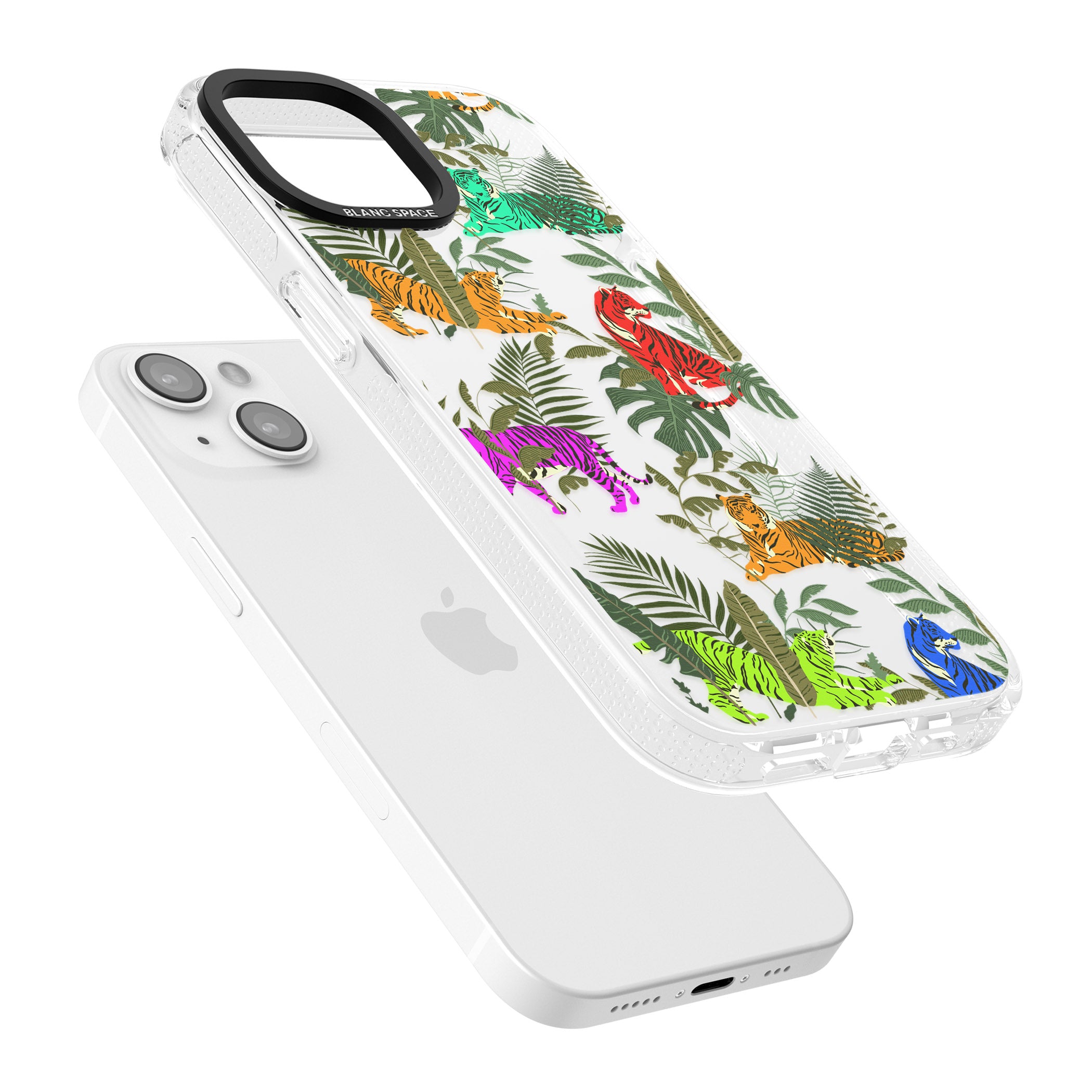 Colourful Tiger Jungle Cat Pattern iPhone 15 / 14 / 13 Clear Case Impact Air - Blanc Space