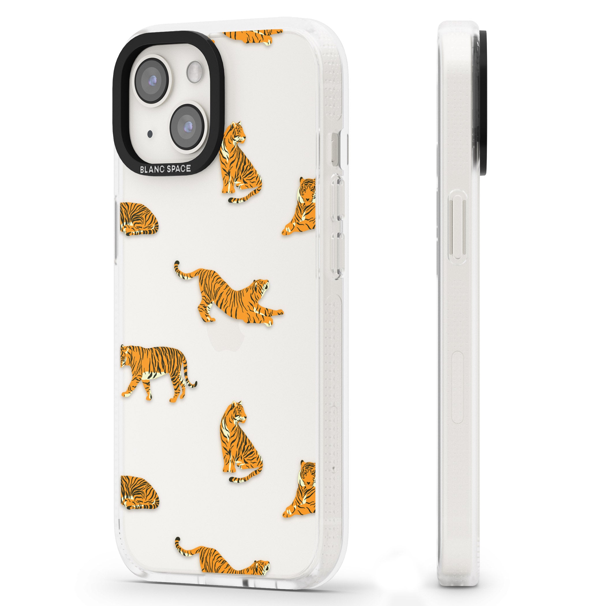 Clear Tiger Jungle Cat Pattern iPhone 15 / 14 / 13 Clear Case Impact Air - Blanc Space