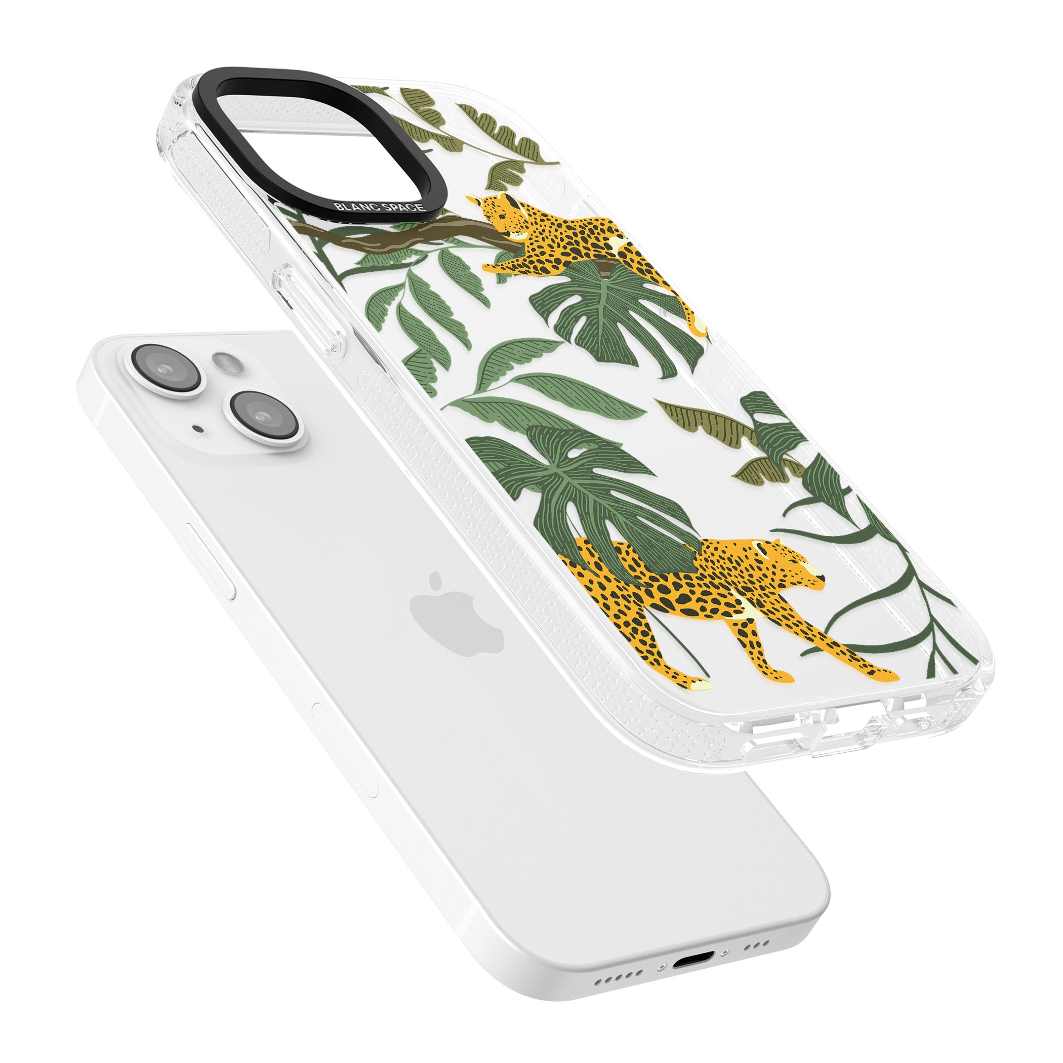 Two Jaguars & Foliage Jungle Cat Pattern iPhone 15 / 14 / 13 Clear Case Impact Air - Blanc Space