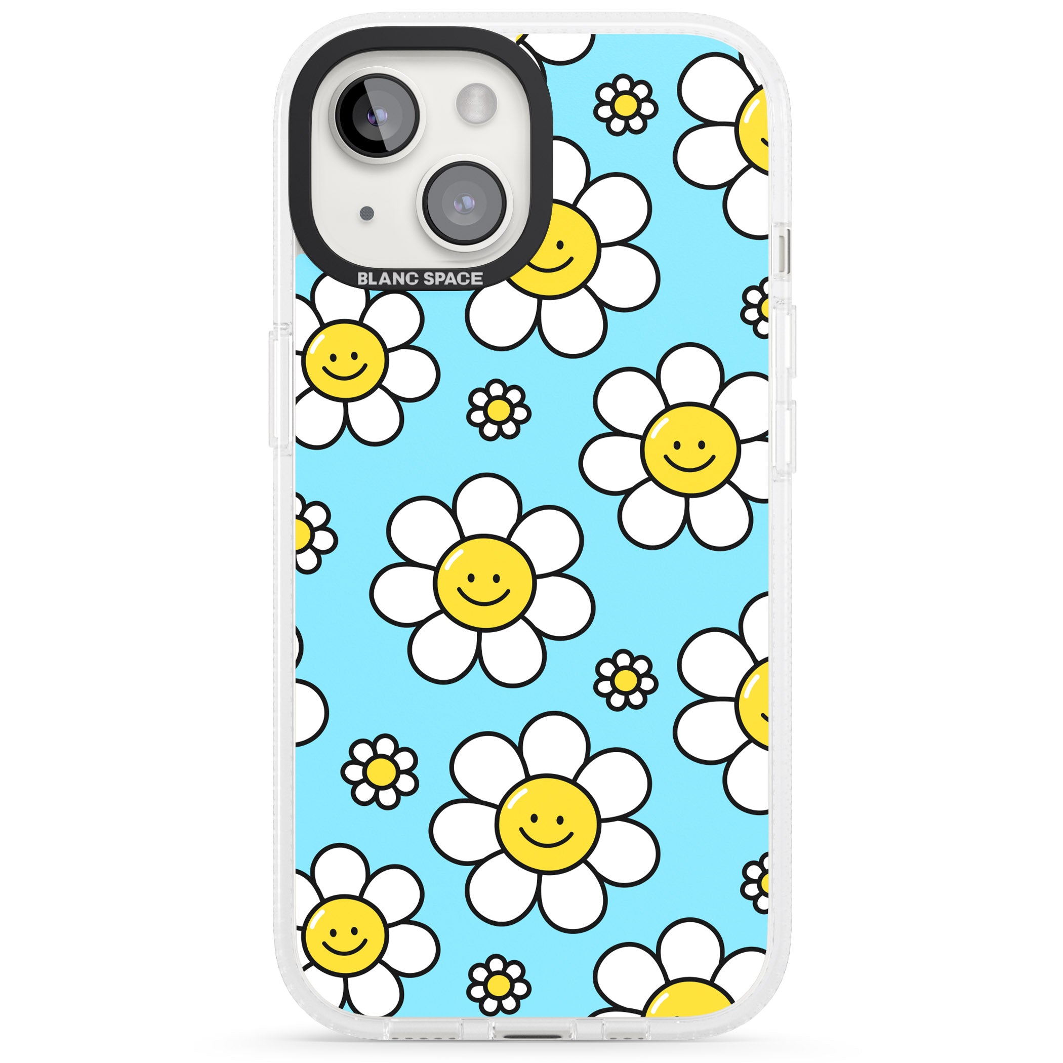 Daisy Faces Kawaii Pattern iPhone 15 / 14 / 13 Clear Case Impact Air - Blanc Space