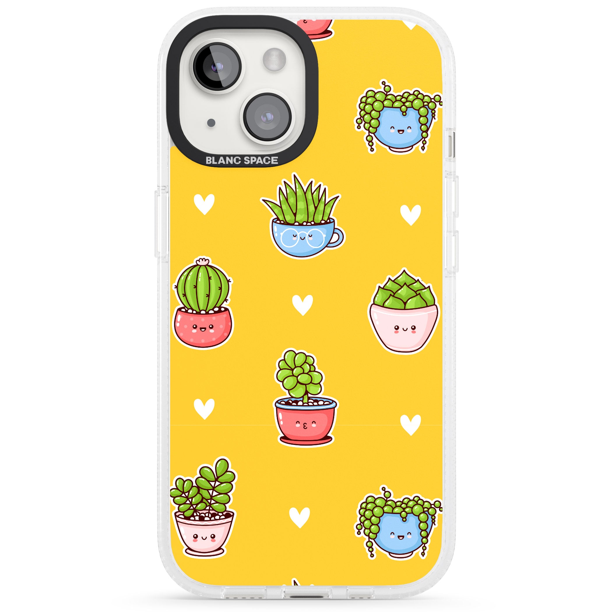 Plant Faces Kawaii Pattern iPhone 15 / 14 / 13 Clear Case Impact Air - Blanc Space