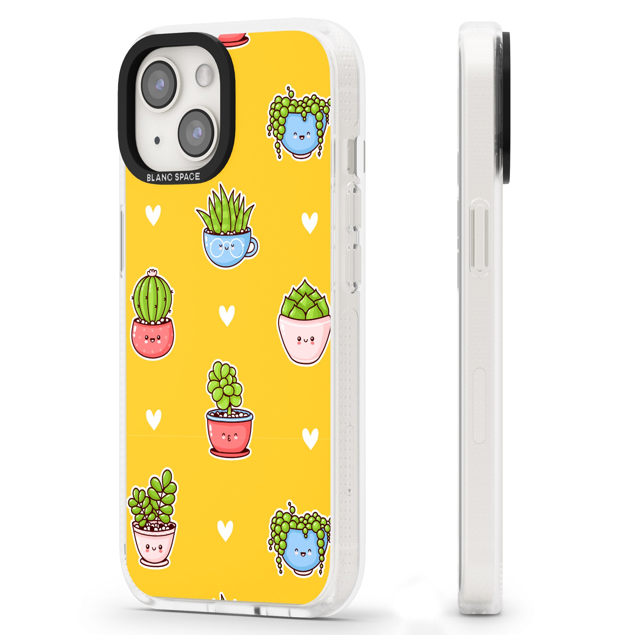 Plant Faces Kawaii Pattern iPhone 15 / 14 / 13 Clear Case Impact Air - Blanc Space