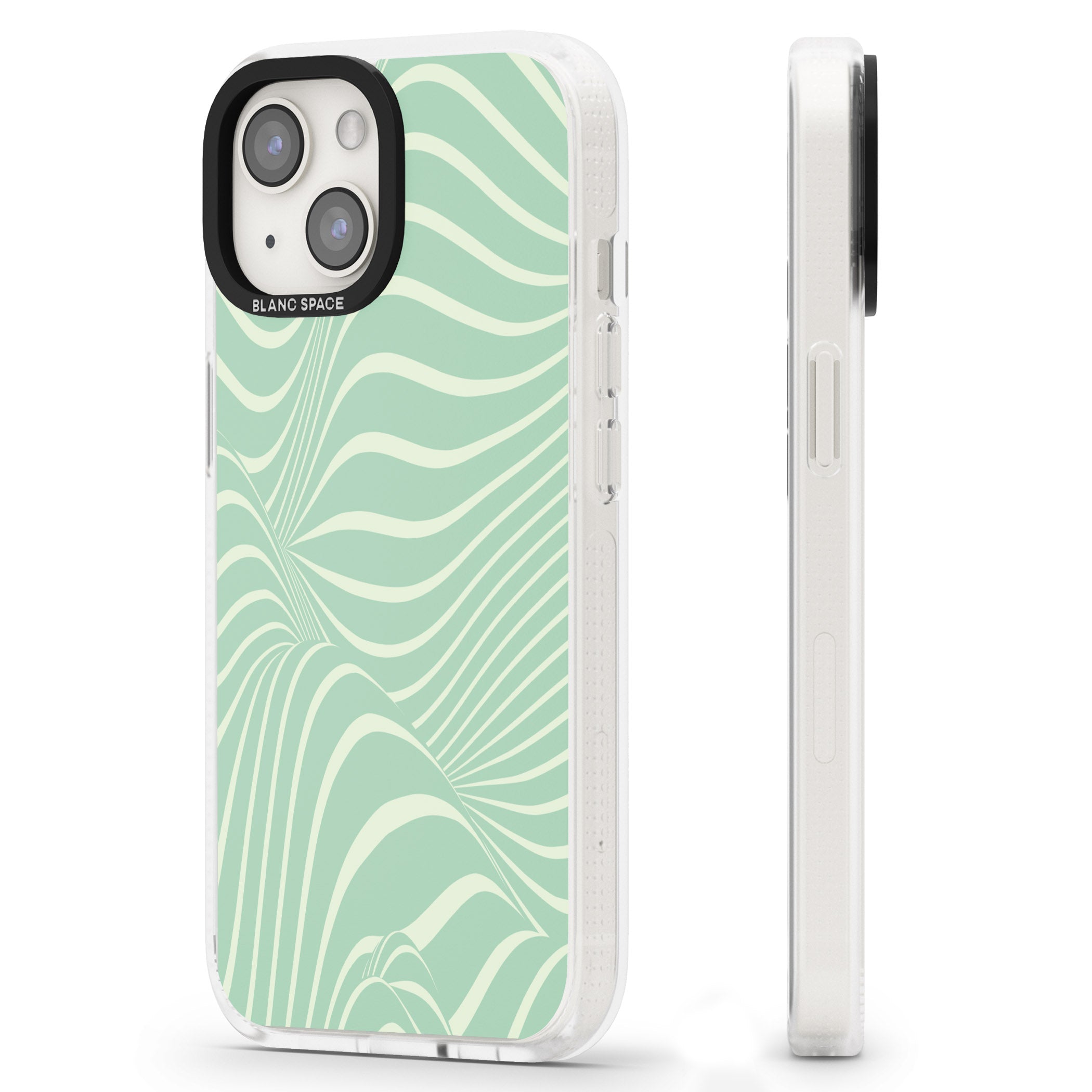 Mint Green Distorted Line iPhone 15 / 14 / 13 Clear Case Impact Air - Blanc Space