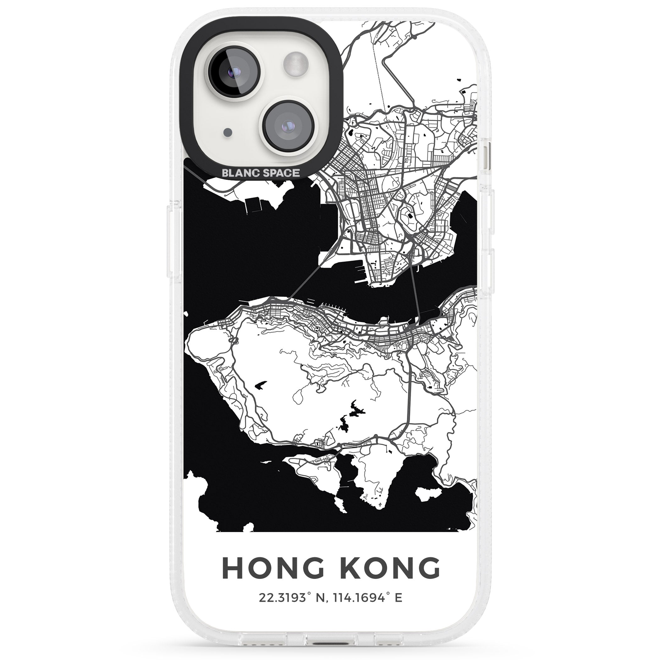 Map of Hong Kong iPhone 15 / 14 / 13 Clear Case Impact Air - Blanc Space