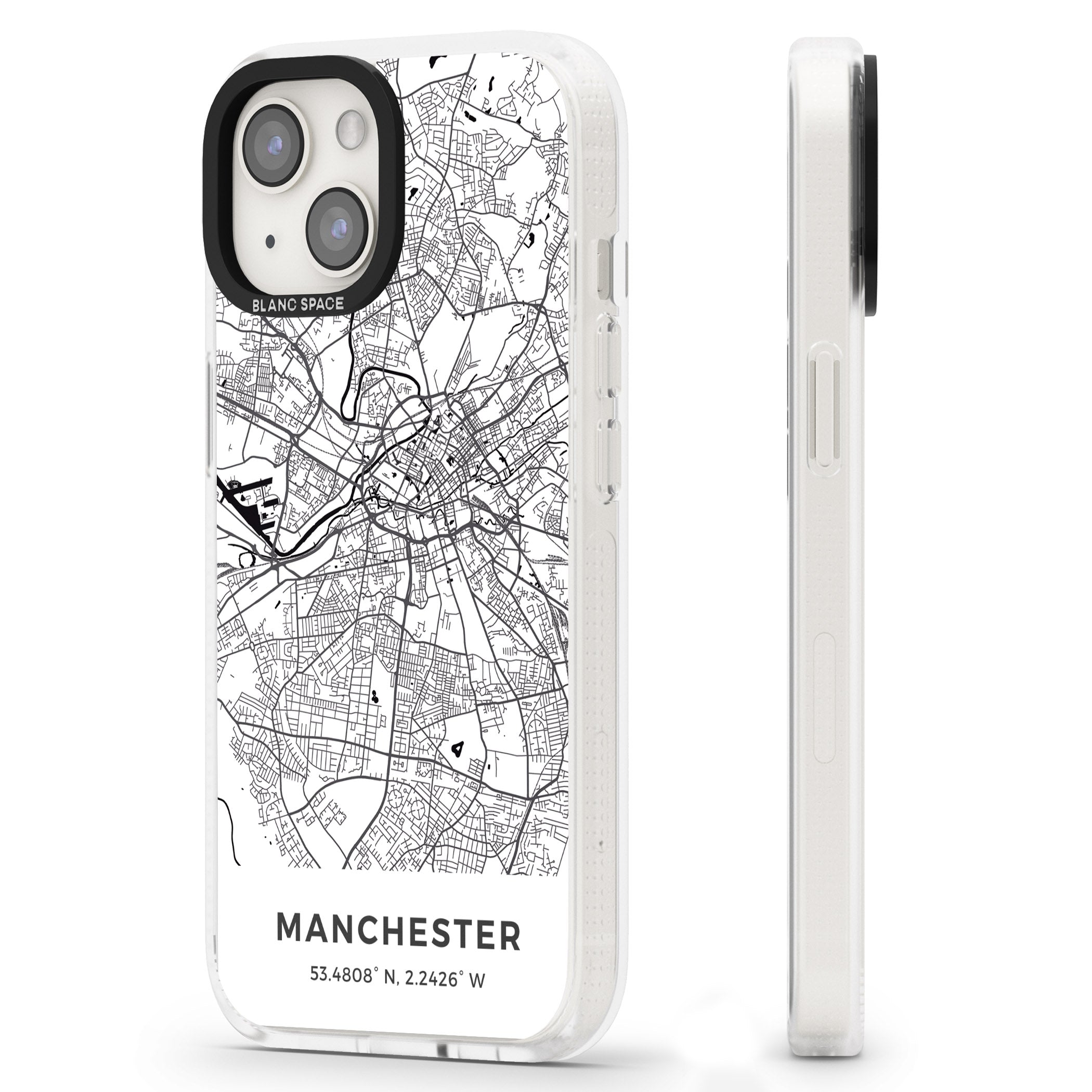 Map of Manchester, England iPhone 15 / 14 / 13 Clear Case Impact Air - Blanc Space
