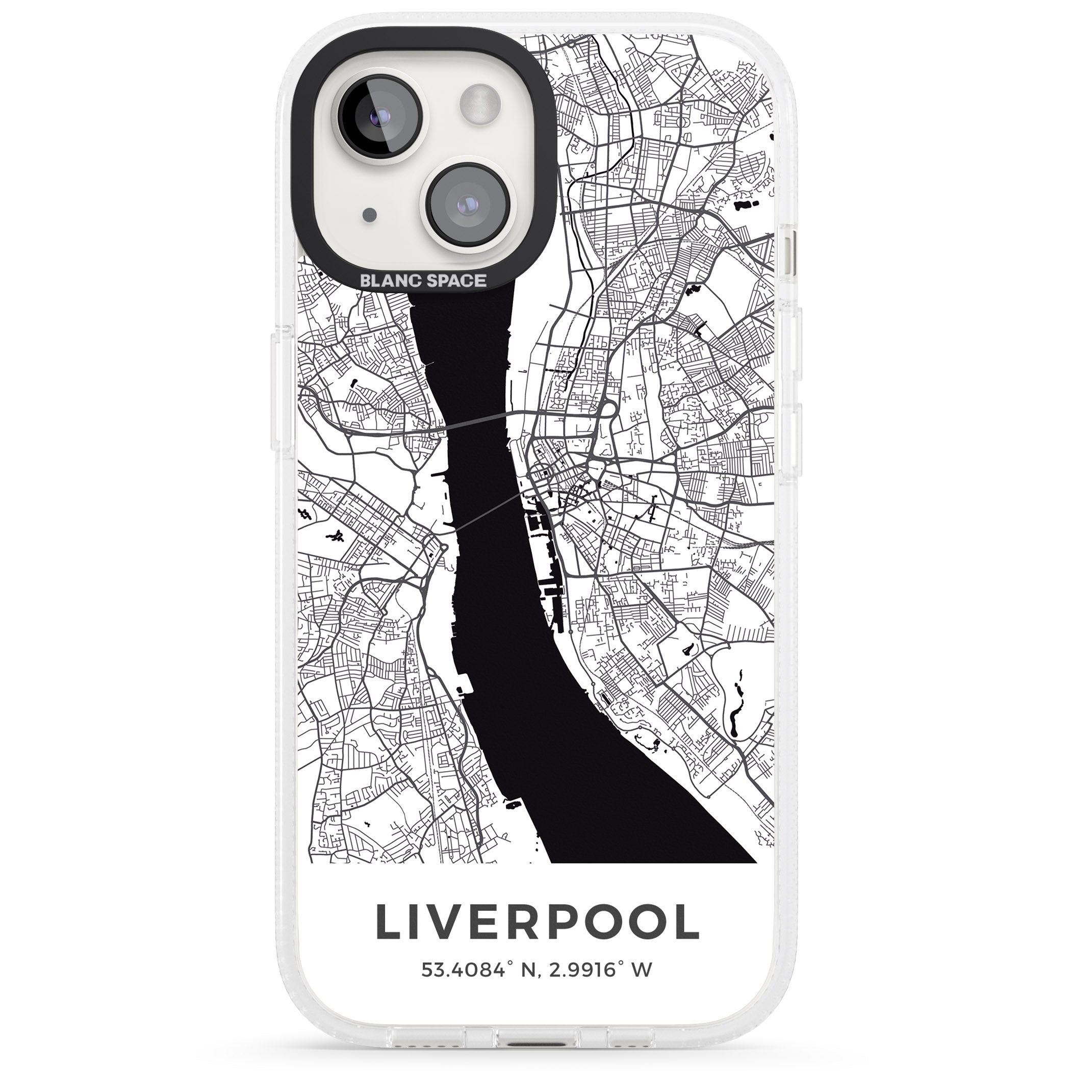 Map of Liverpool, England iPhone 15 / 14 / 13 Clear Case Impact Air - Blanc Space