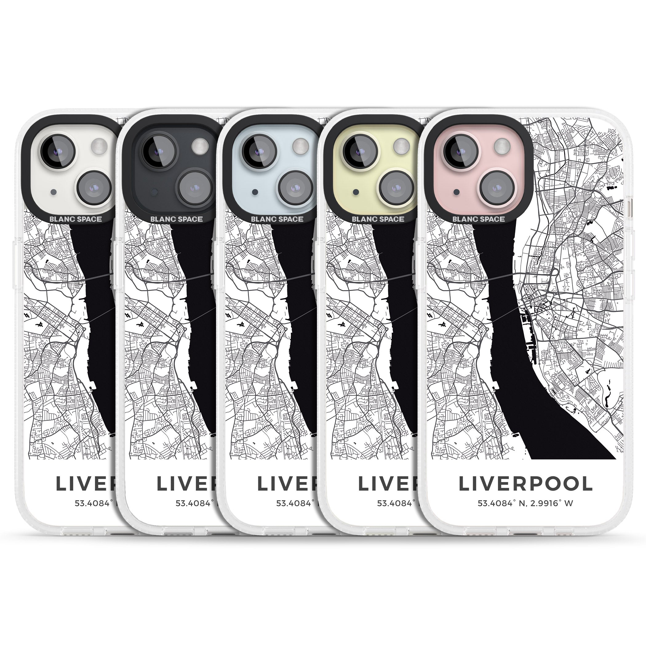 Map of Liverpool, England iPhone 15 / 14 / 13 Clear Case Impact Air - Blanc Space