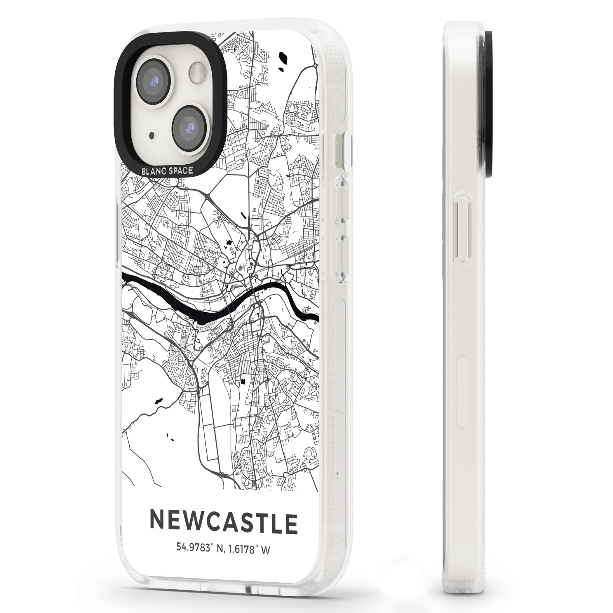Map of Newcastle, England iPhone 15 / 14 / 13 Clear Case Impact Air - Blanc Space
