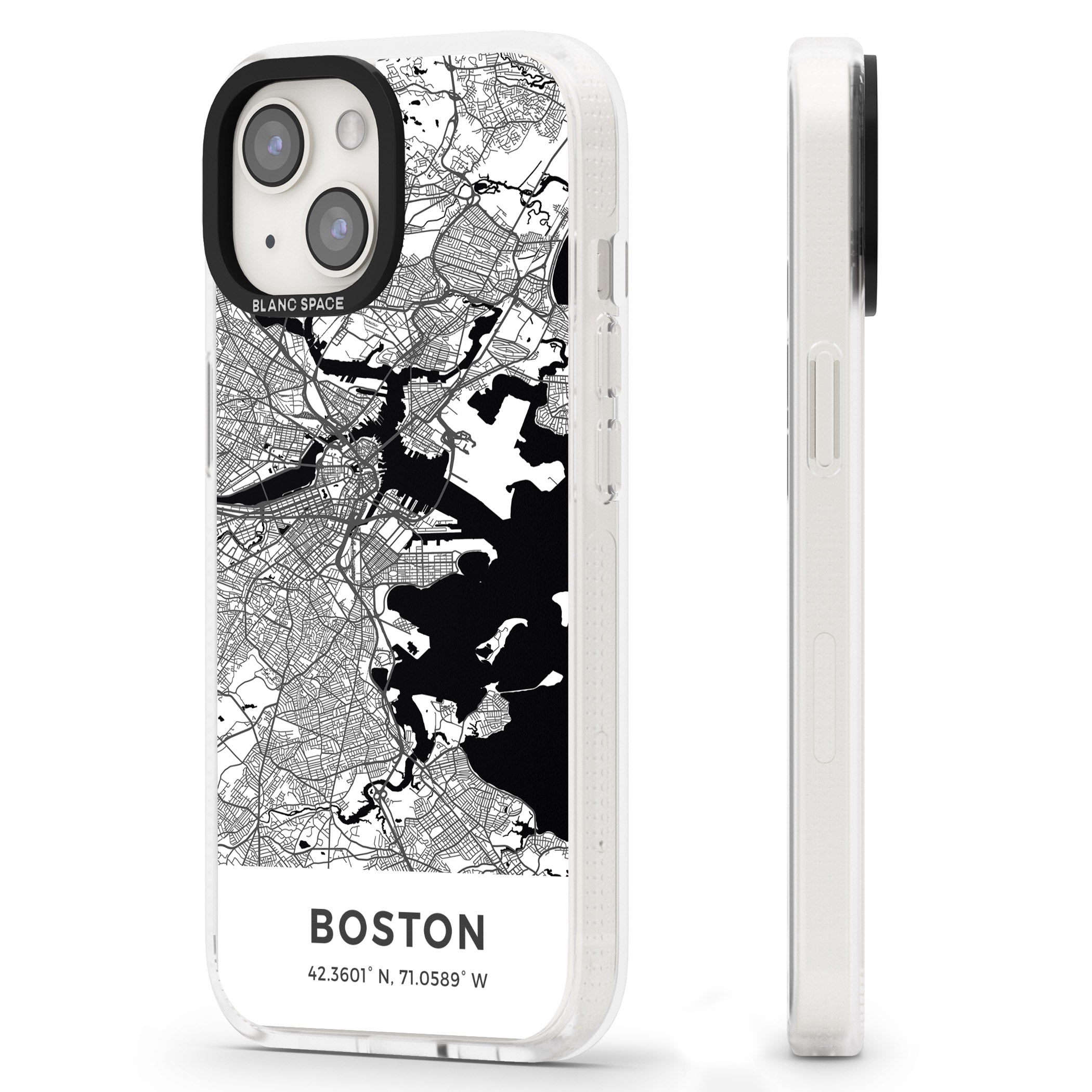 Map of Boston, Massachusetts iPhone 15 / 14 / 13 Clear Case Impact Air - Blanc Space