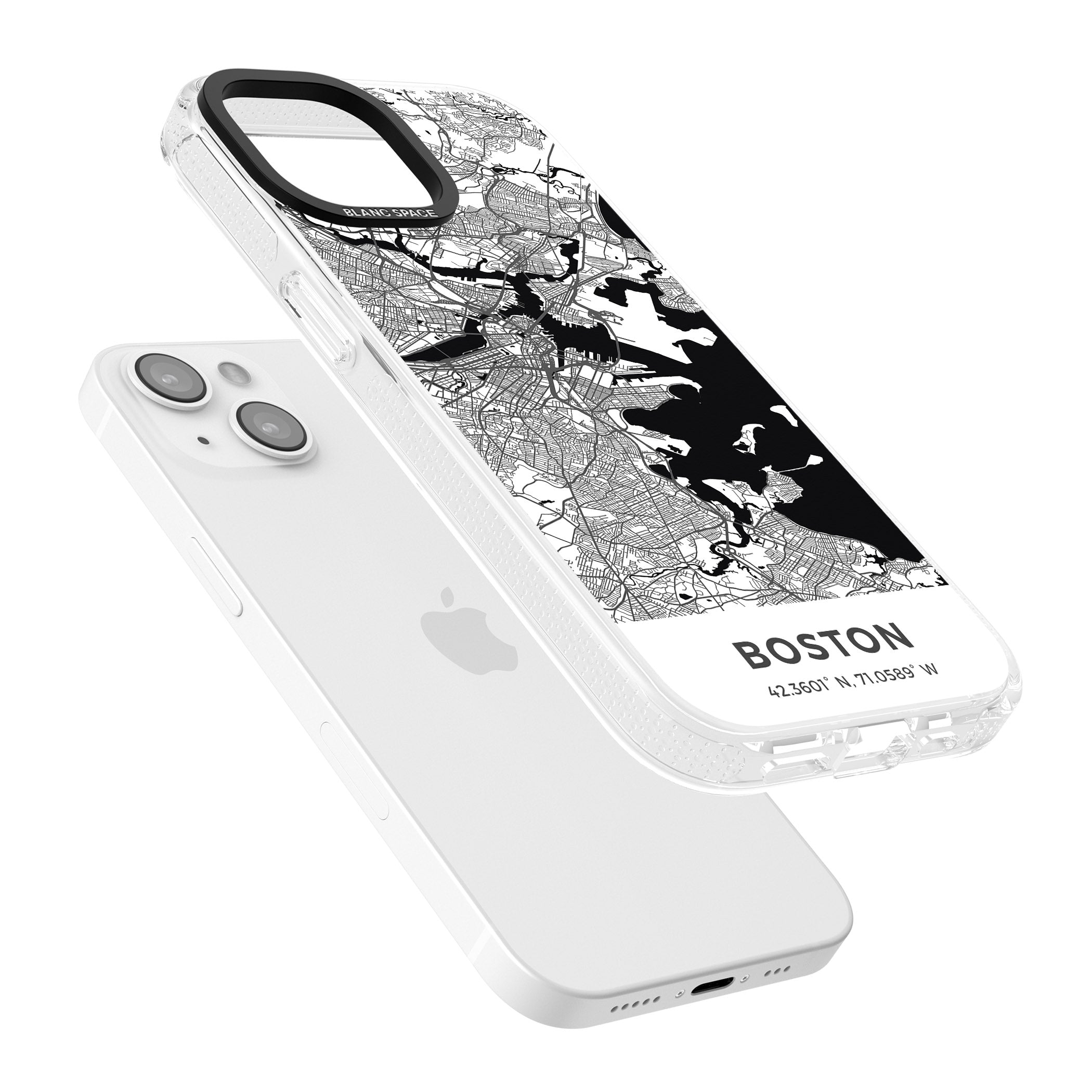 Map of Boston, Massachusetts iPhone 15 / 14 / 13 Clear Case Impact Air - Blanc Space