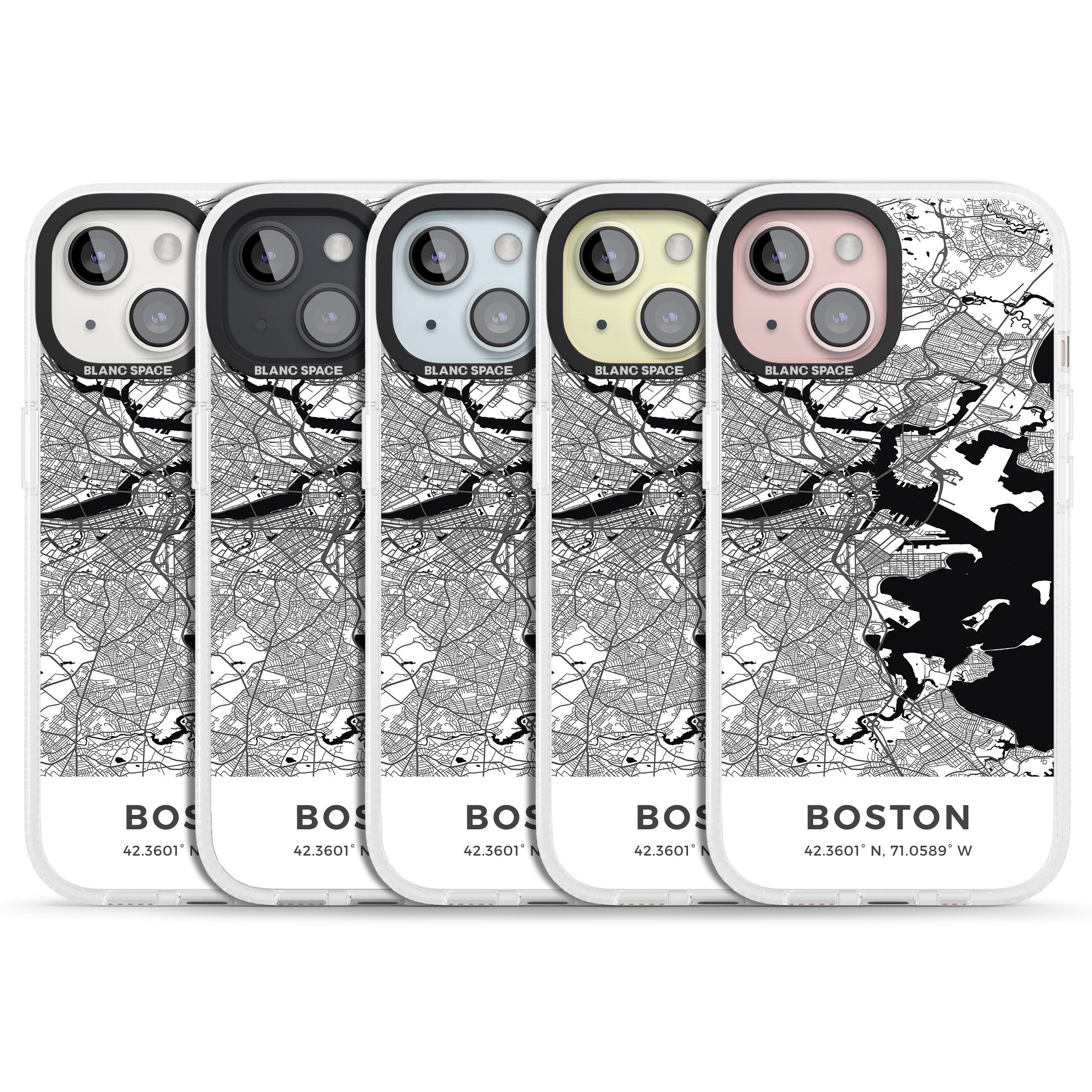 Map of Boston, Massachusetts iPhone 15 / 14 / 13 Clear Case Impact Air - Blanc Space