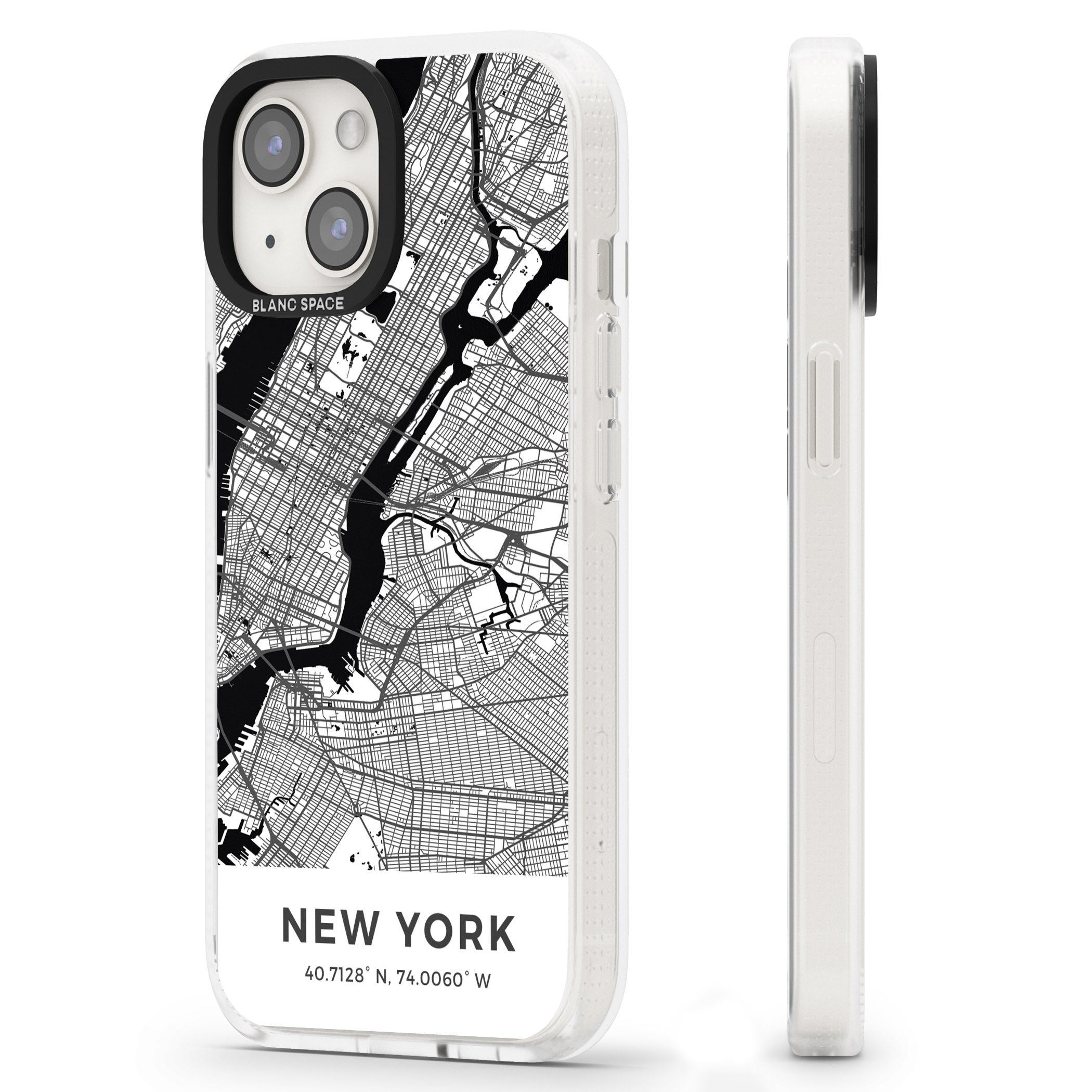 Map of New York, New York iPhone 15 / 14 / 13 Clear Case Impact Air - Blanc Space