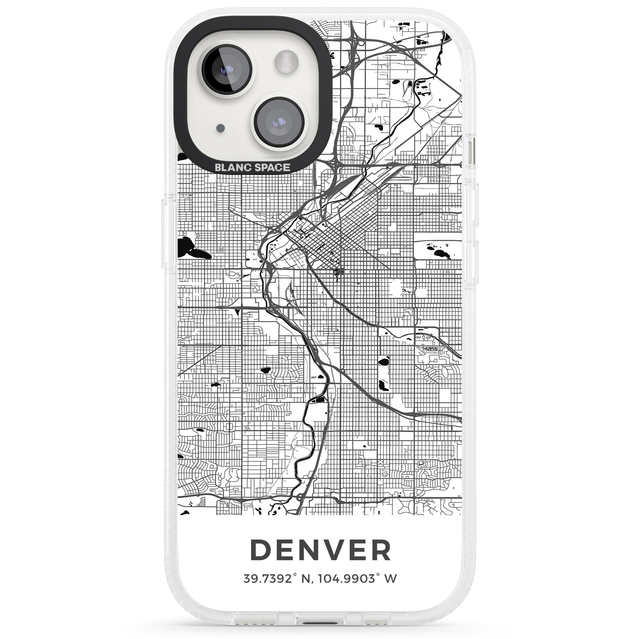 Map of Denver, Colorado iPhone 15 / 14 / 13 Clear Case Impact Air - Blanc Space