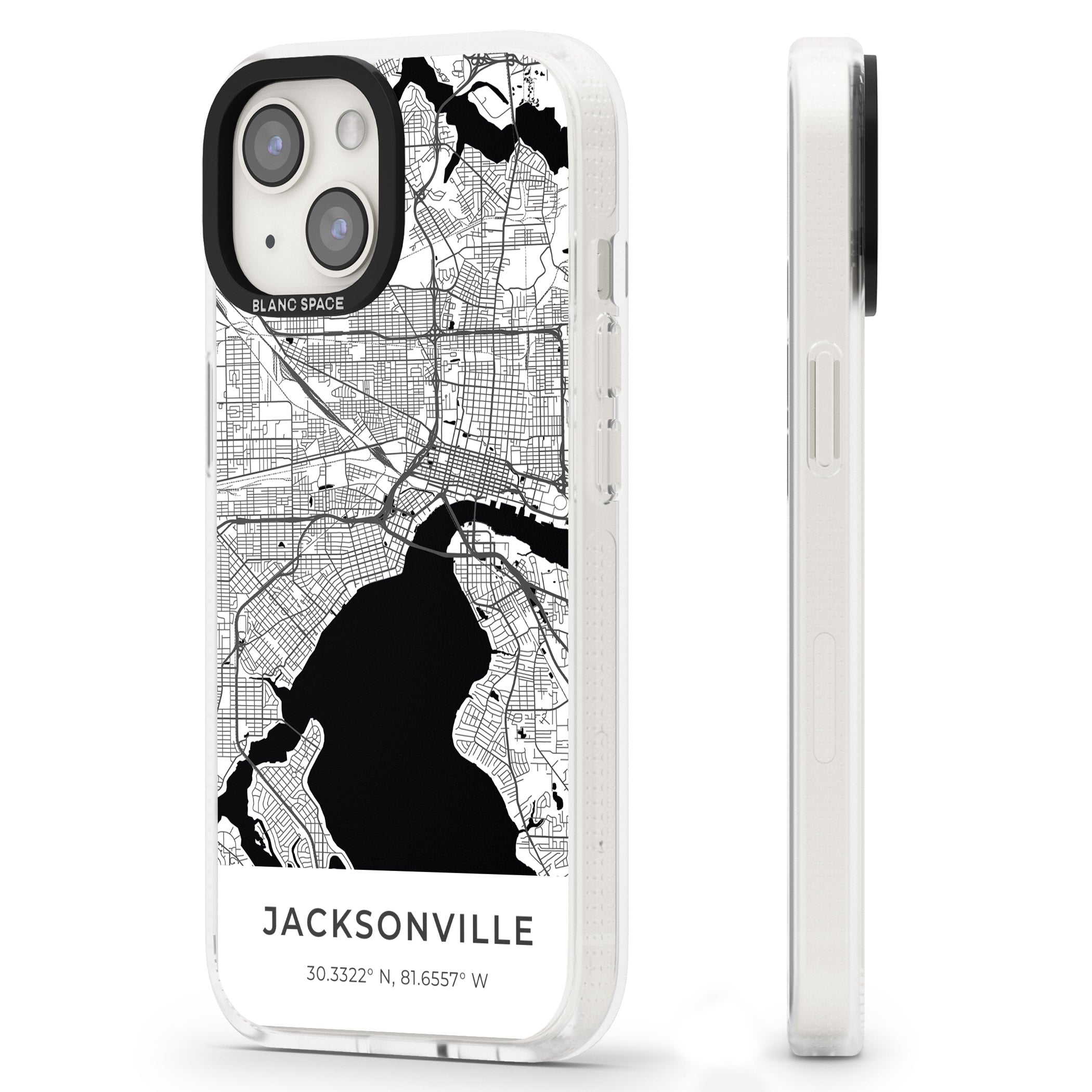 Map of Jacksonville, Florida iPhone 15 / 14 / 13 Clear Case Impact Air - Blanc Space