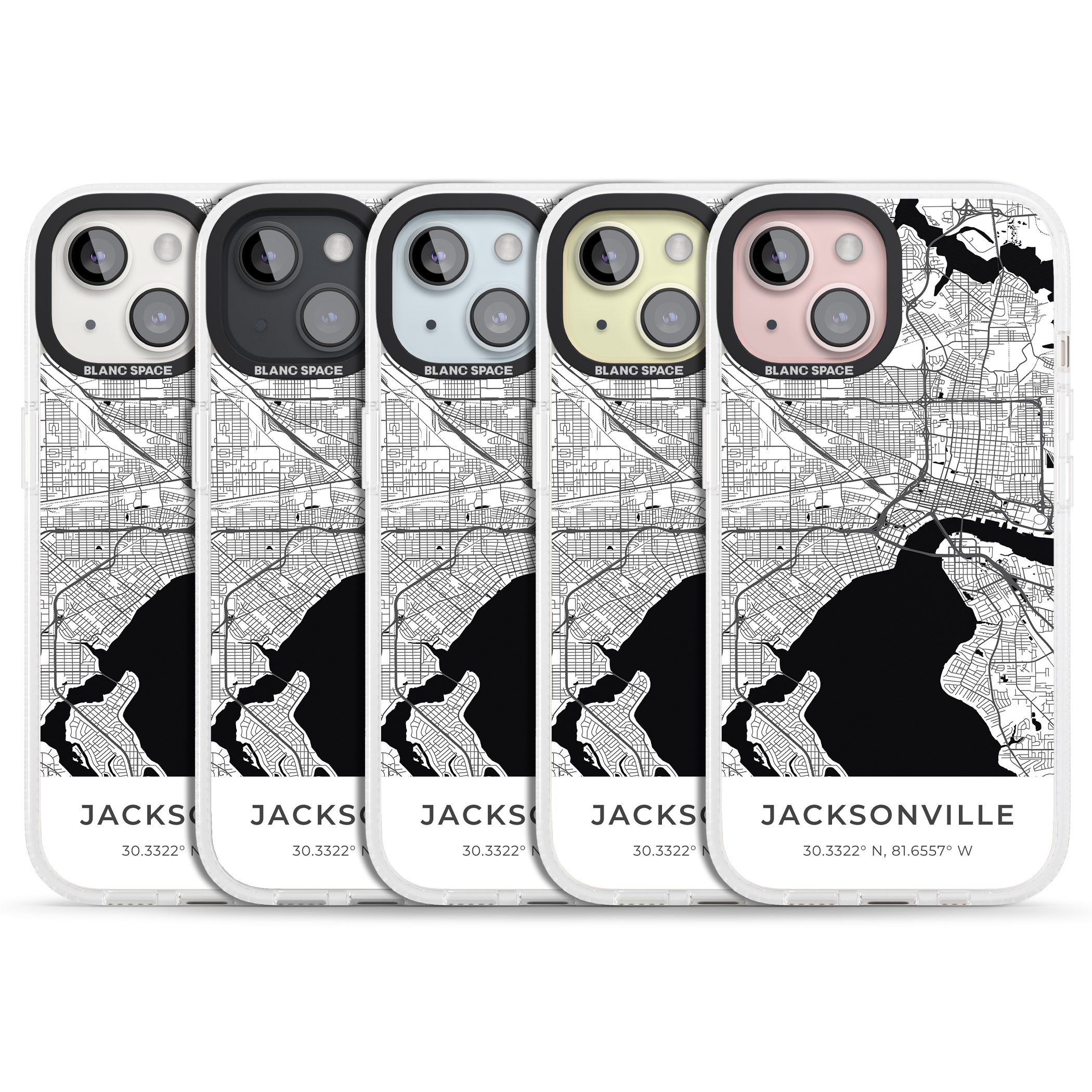Map of Jacksonville, Florida iPhone 15 / 14 / 13 Clear Case Impact Air - Blanc Space