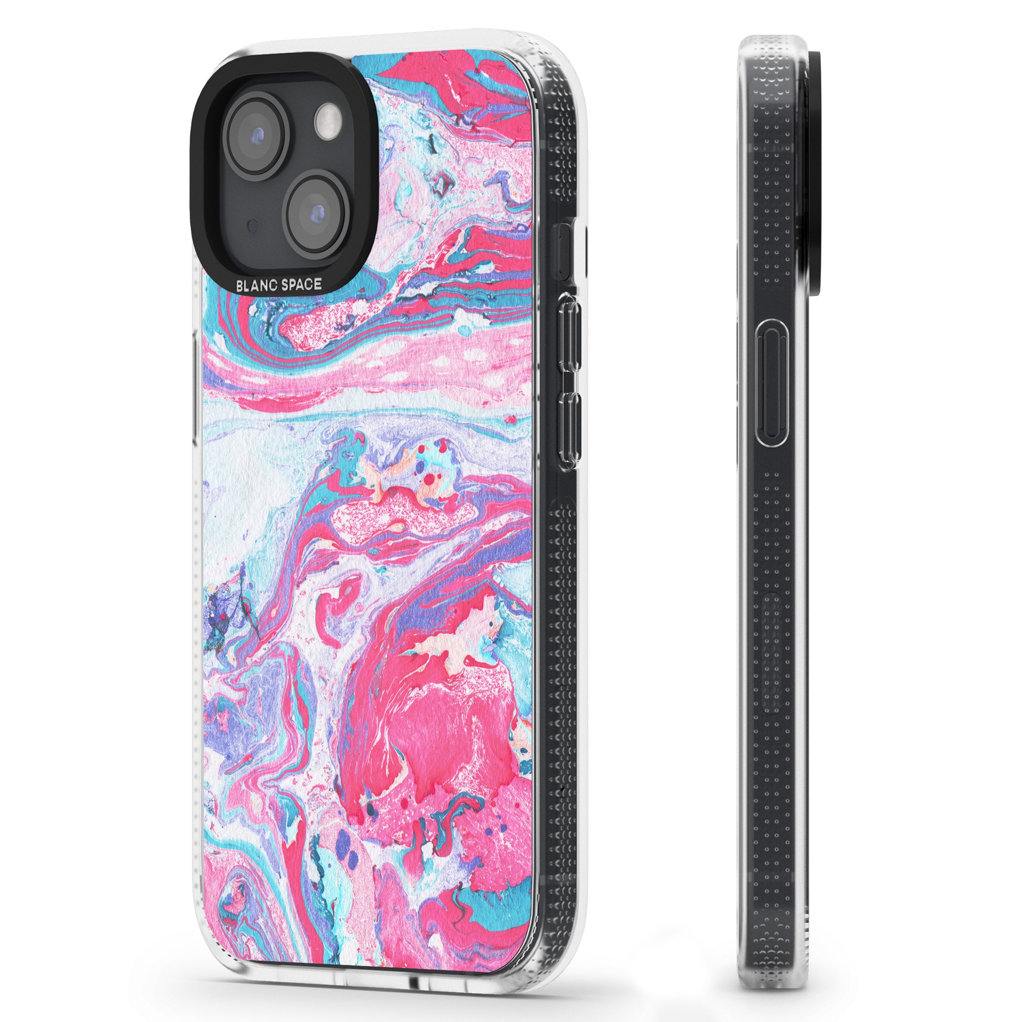 Pink, Blue & Purple Marbled Paper Pattern iPhone 15 / 14 / 13 Clear Case Impact Air - Blanc Space