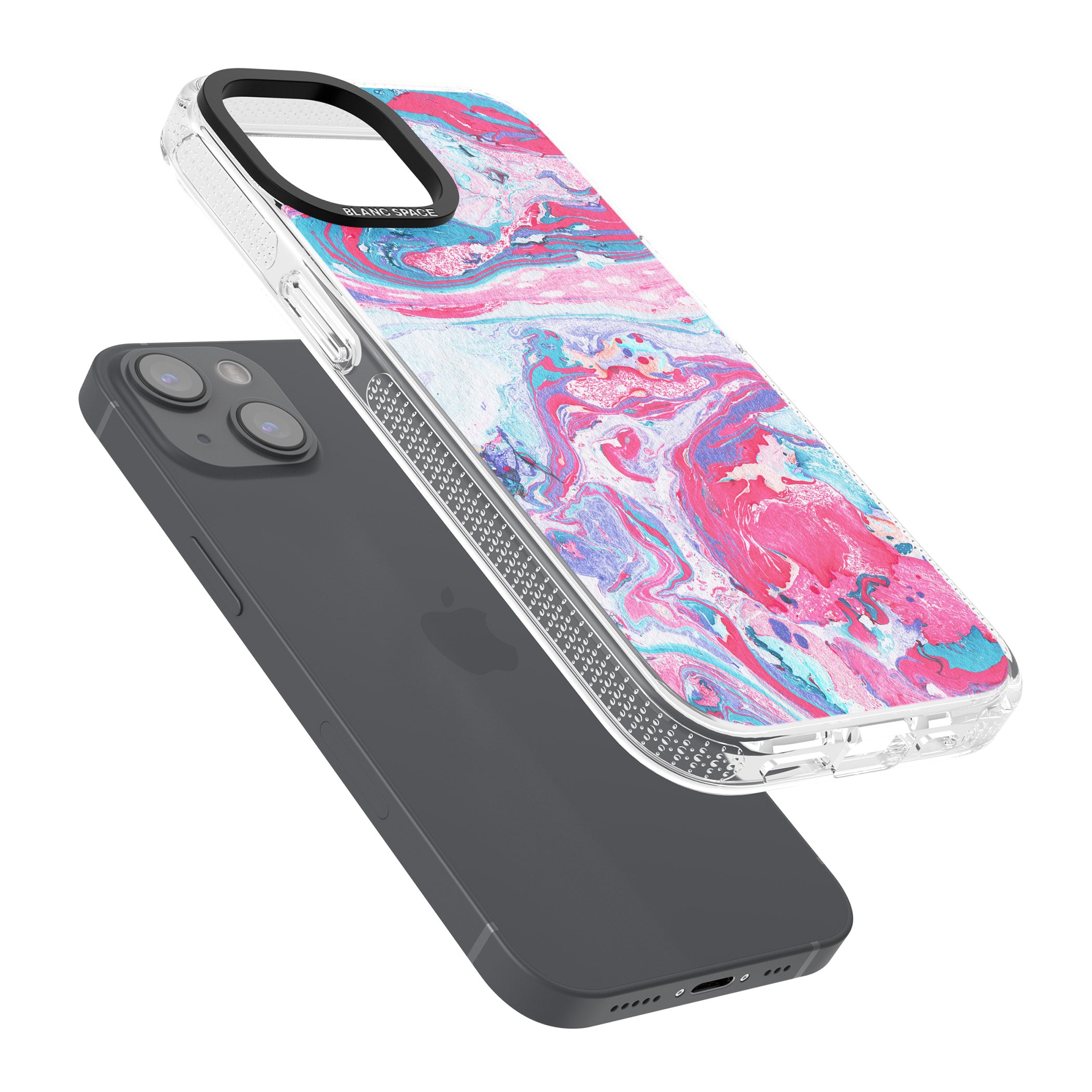 Pink, Blue & Purple Marbled Paper Pattern iPhone 15 / 14 / 13 Clear Case Impact Air - Blanc Space