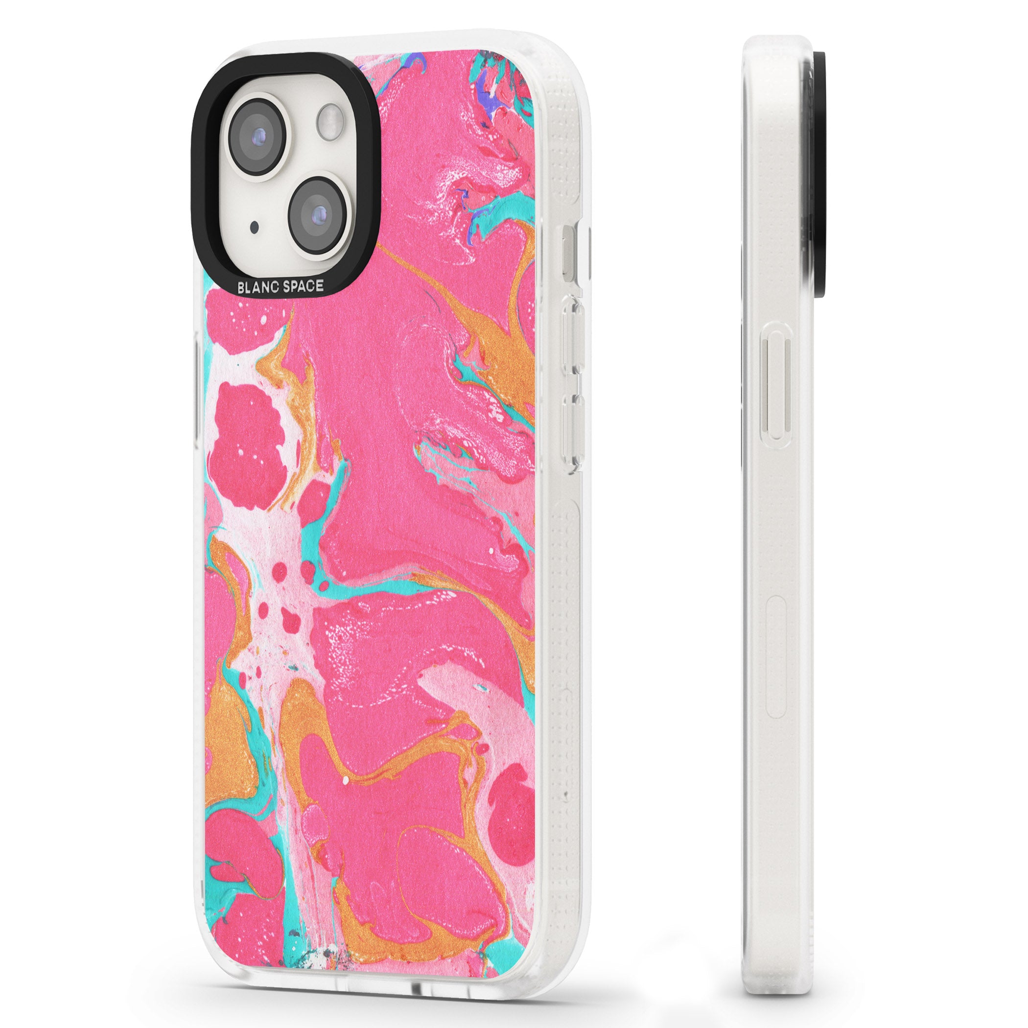 Pink, Orange & Turquoise Marbled Paper Pattern iPhone 15 / 14 / 13 Clear Case Impact Air - Blanc Space