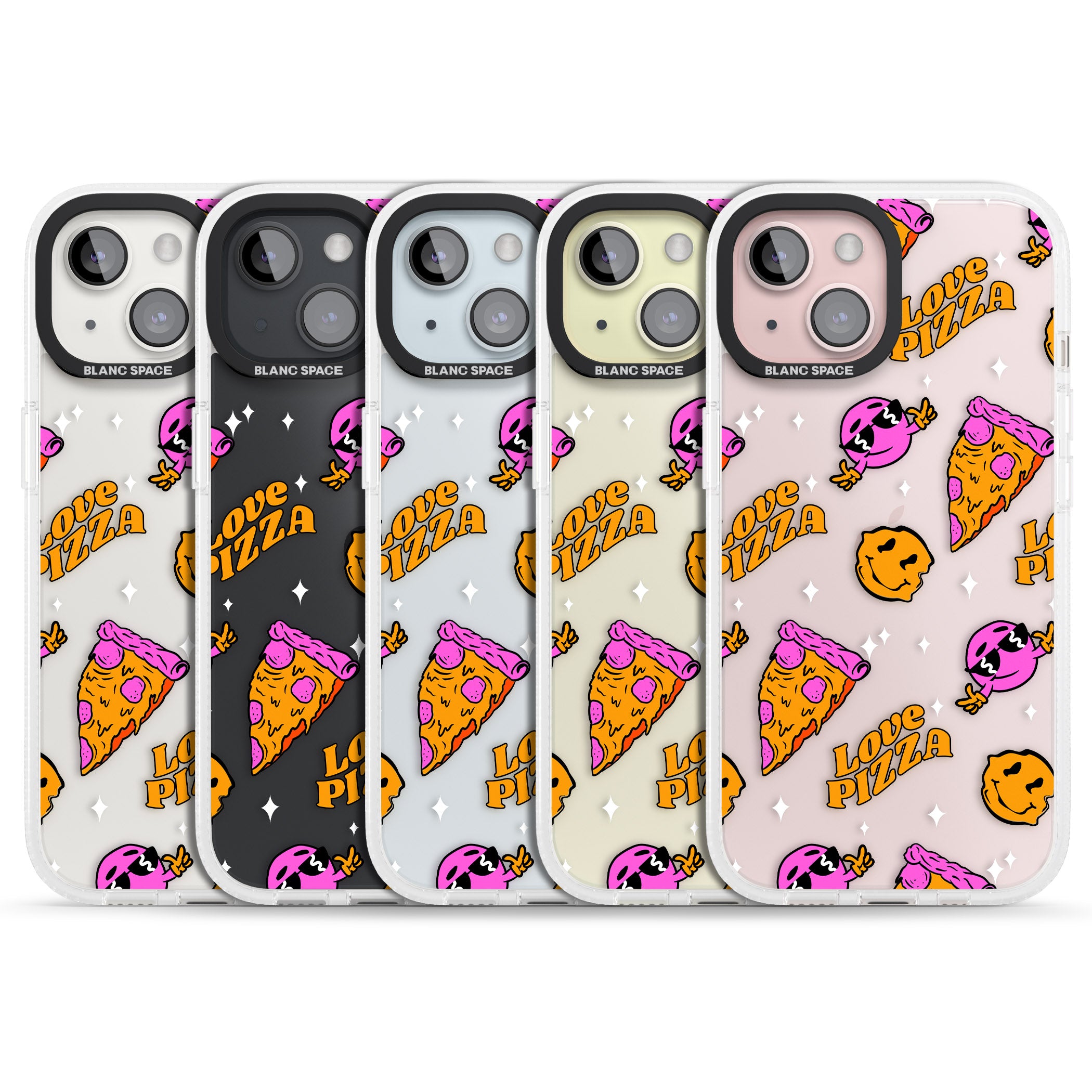 Psychedelic Love Pizza Pattern (Clear) iPhone 15 / 14 / 13 Clear Case Impact Air - Blanc Space