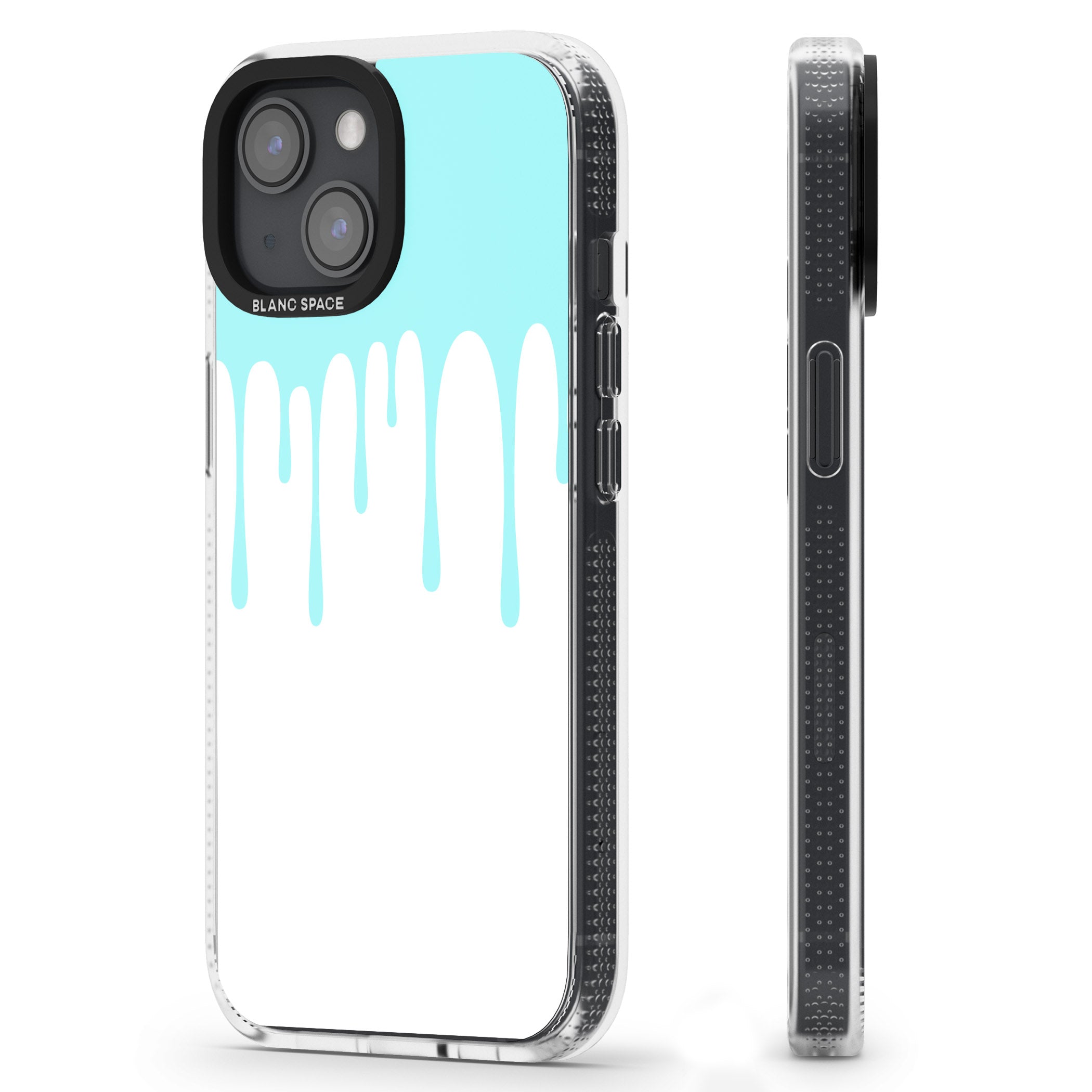 Melted Effect: Teal & White iPhone 15 / 14 / 13 Clear Case Impact Air - Blanc Space