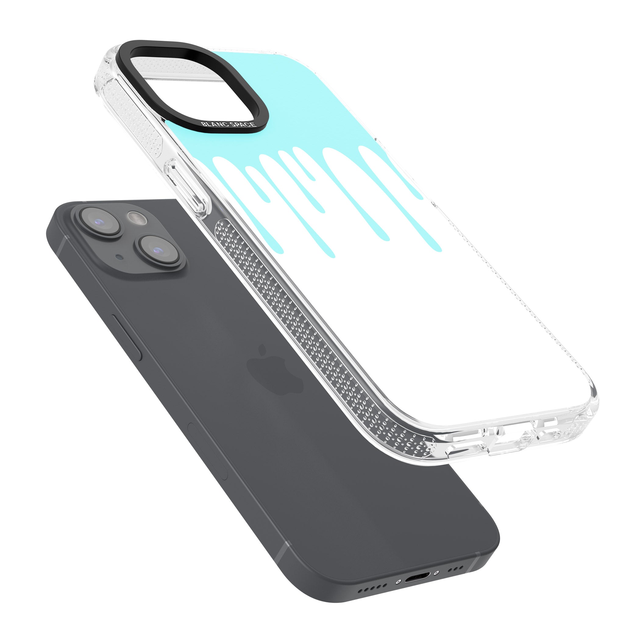 Melted Effect: Teal & White iPhone 15 / 14 / 13 Clear Case Impact Air - Blanc Space