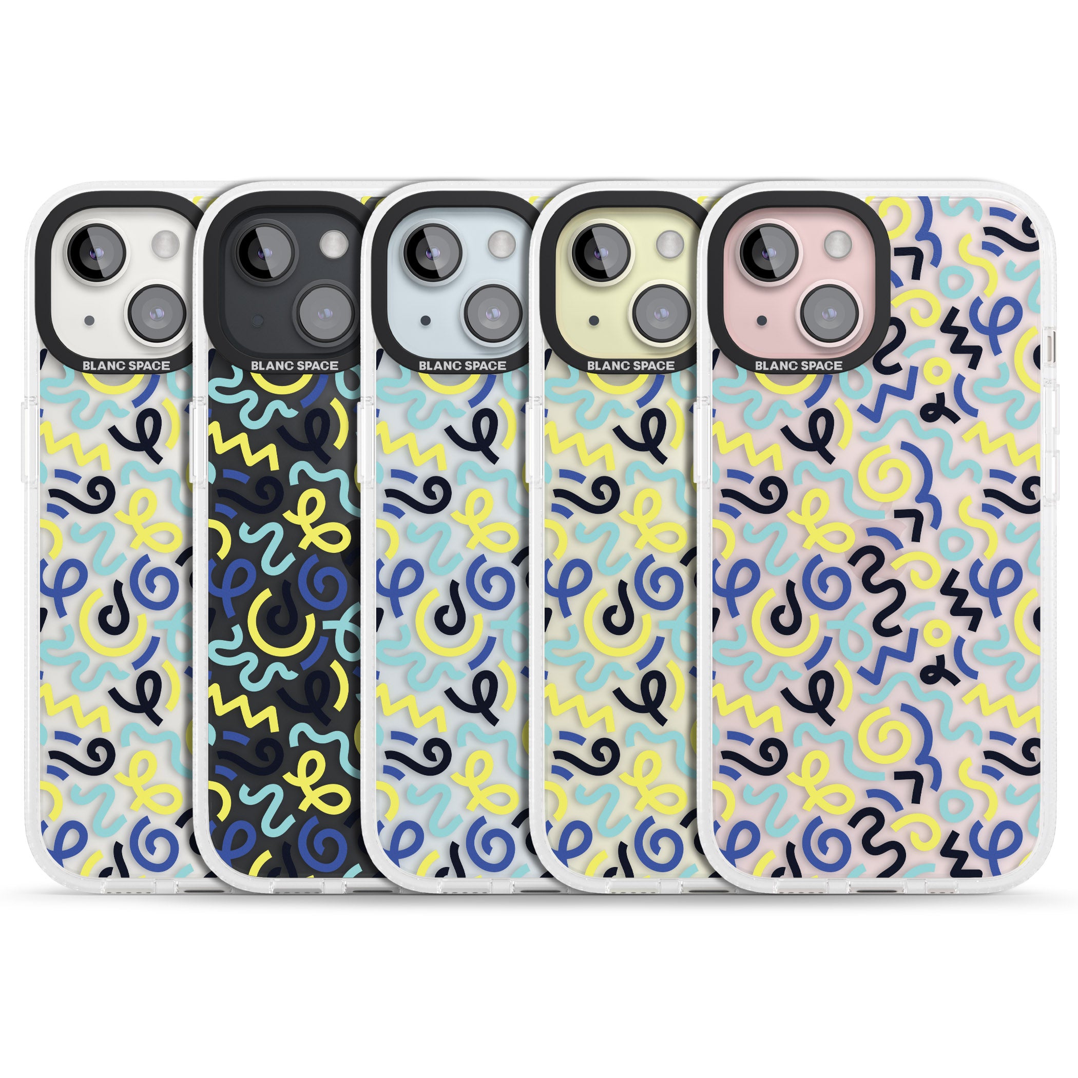 Blue & Yellow Shapes Memphis Retro Pattern Design iPhone 15 / 14 / 13 Clear Case Impact Air - Blanc Space