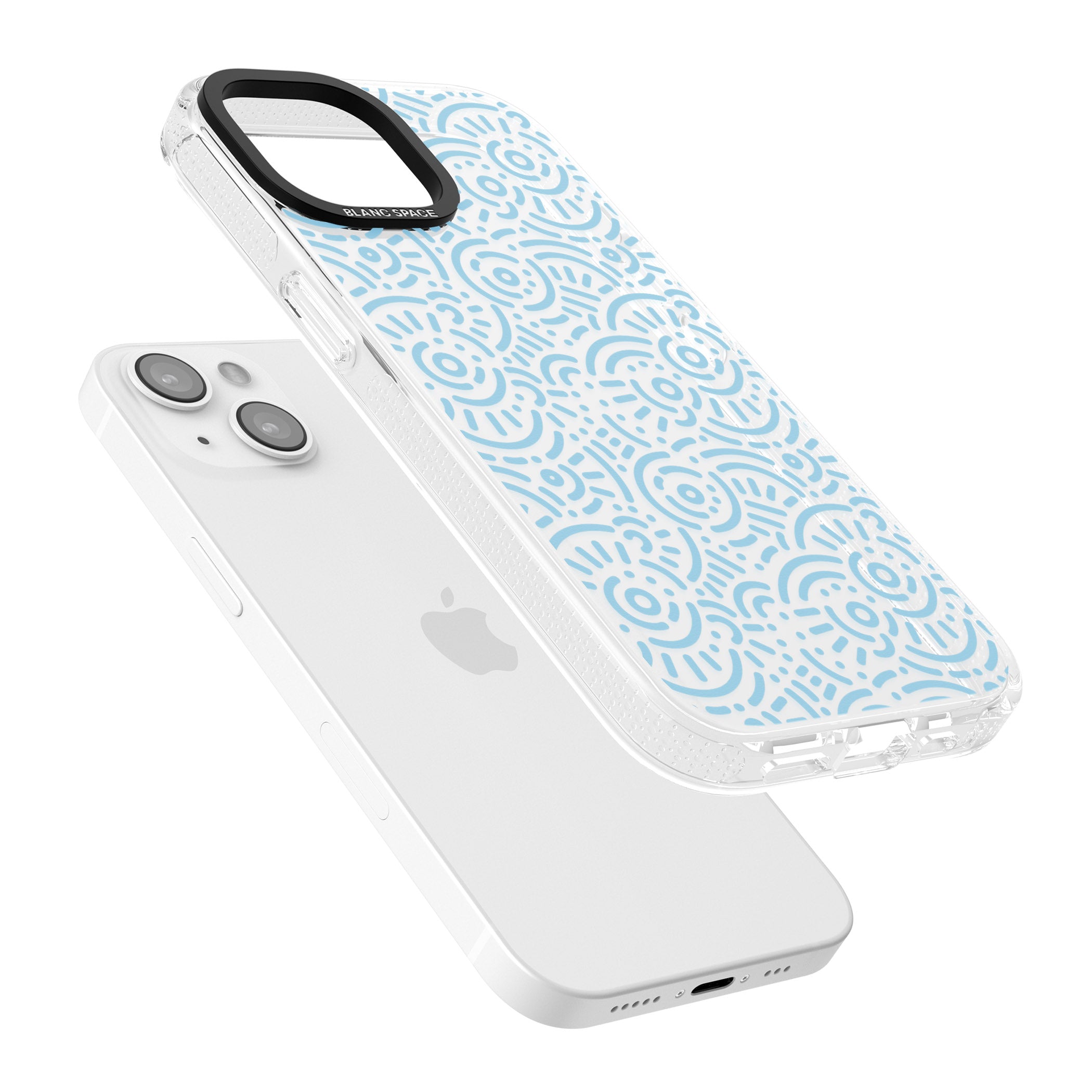 Light Blue Pattern Memphis Retro Pattern Design iPhone 15 / 14 / 13 Clear Case Impact Air - Blanc Space