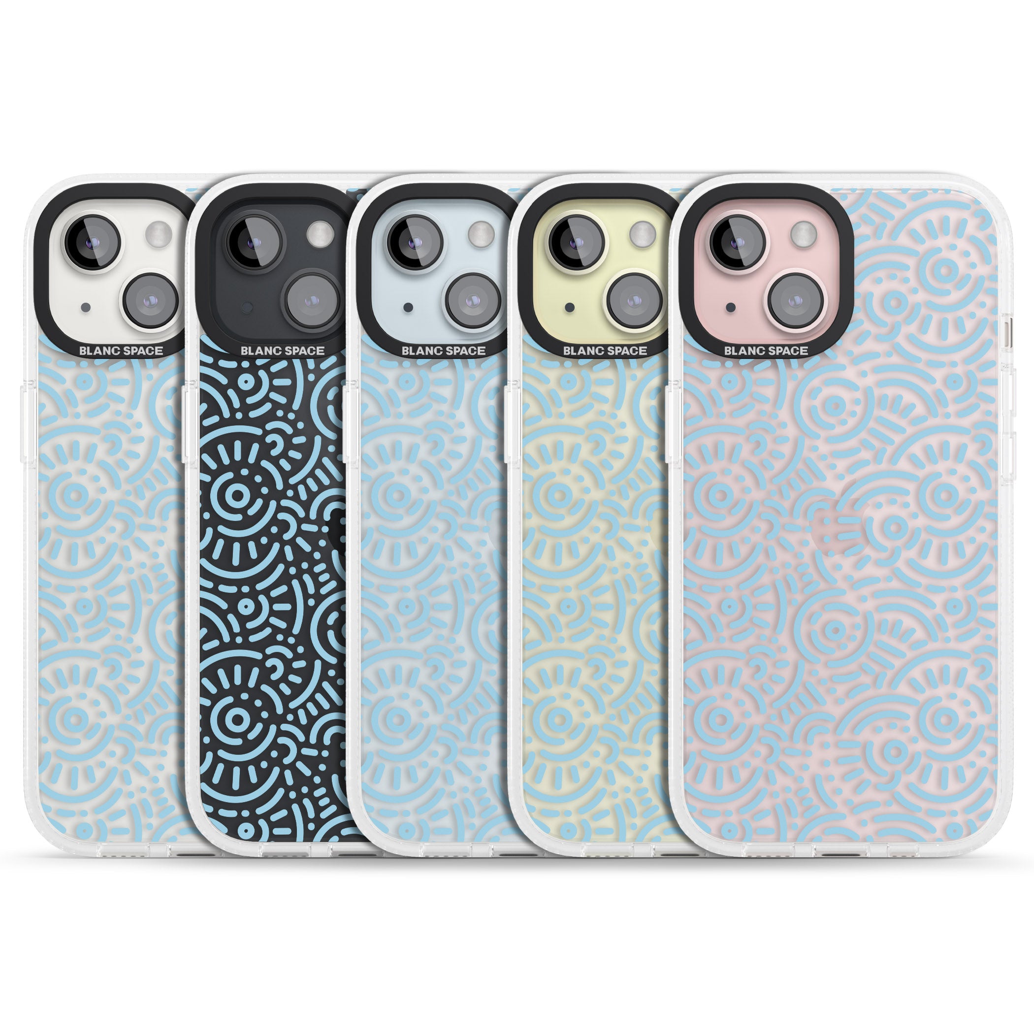Light Blue Pattern Memphis Retro Pattern Design iPhone 15 / 14 / 13 Clear Case Impact Air - Blanc Space