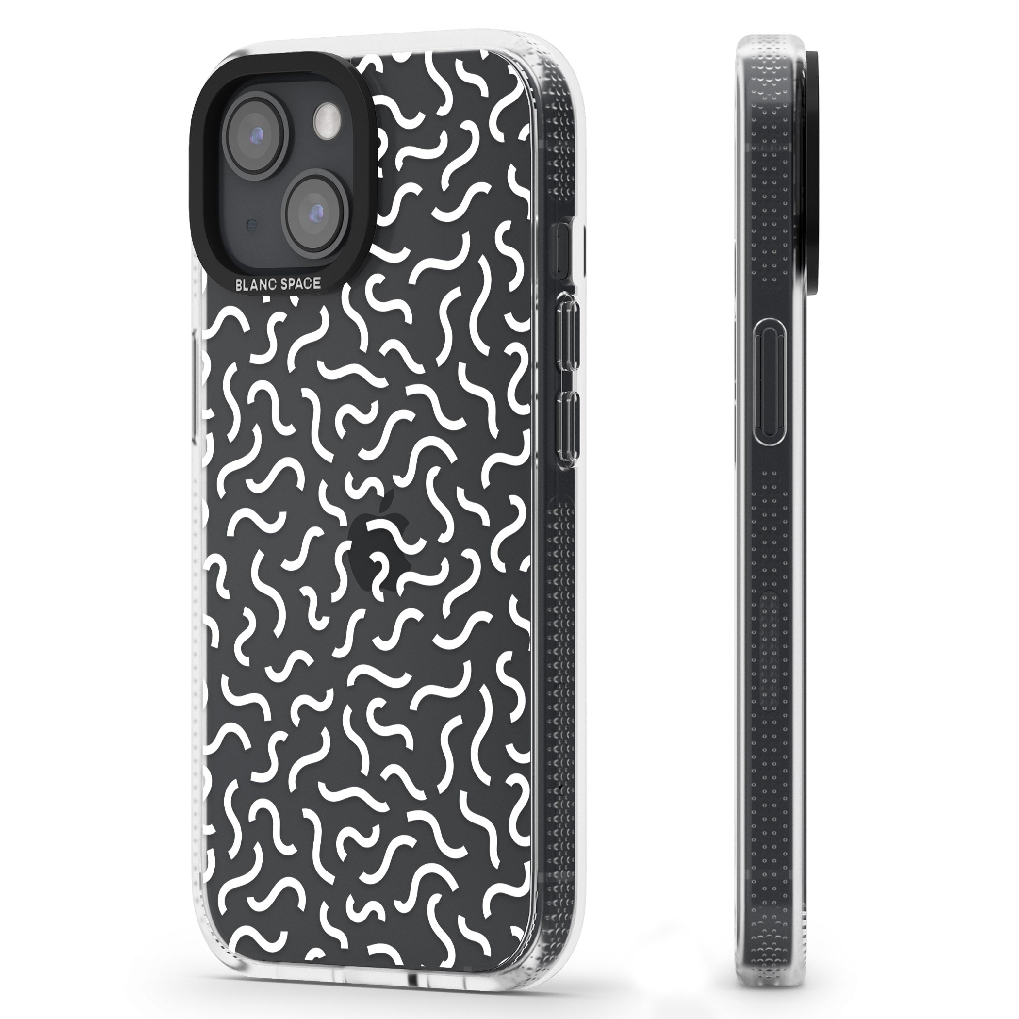 White Wavy Squiggles Memphis Retro Pattern Design iPhone 15 / 14 / 13 Clear Case Impact Air - Blanc Space