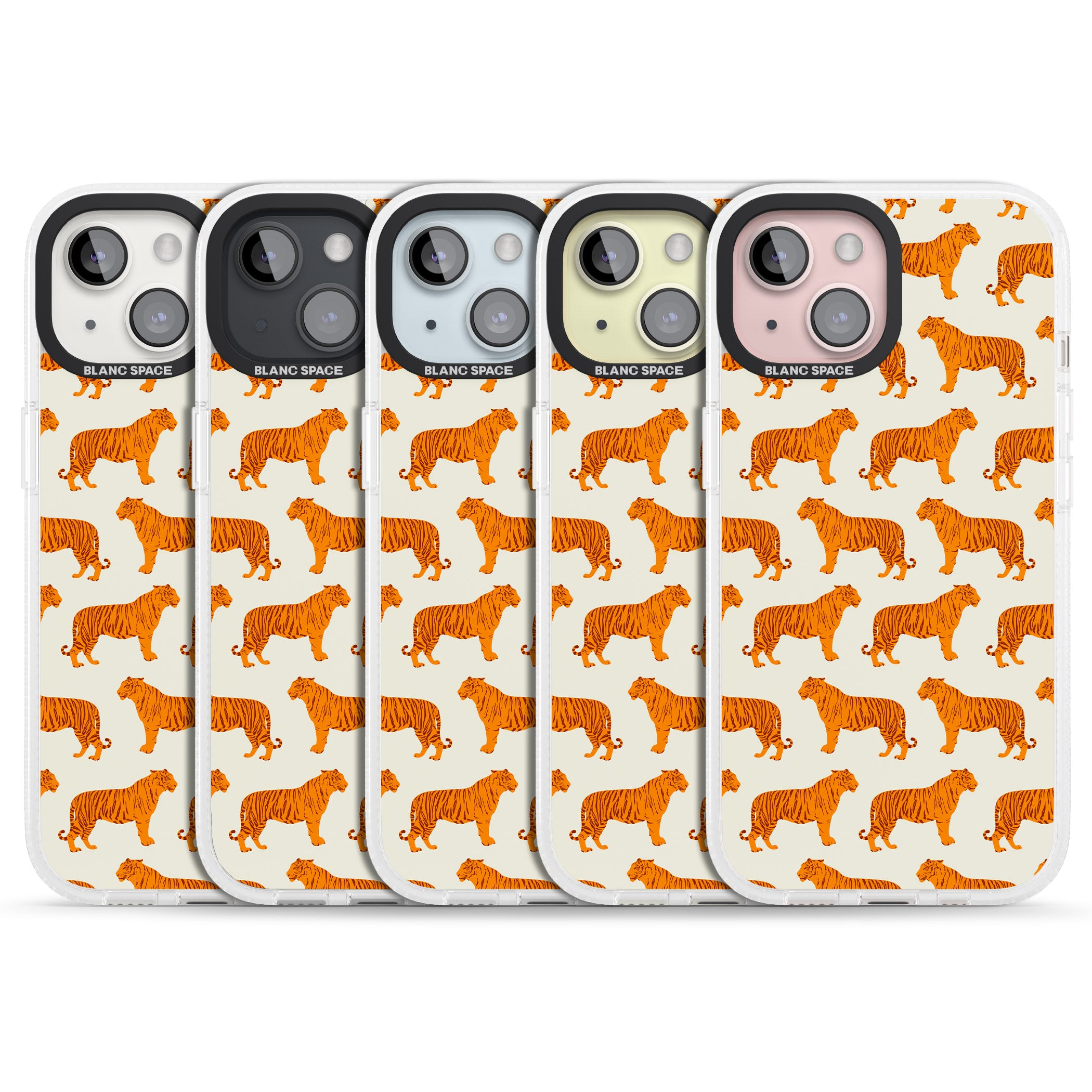 Trendy Tiger Patterns Tigers On Khaki iPhone 15 / 14 / 13 Clear Case Impact Air - Blanc Space