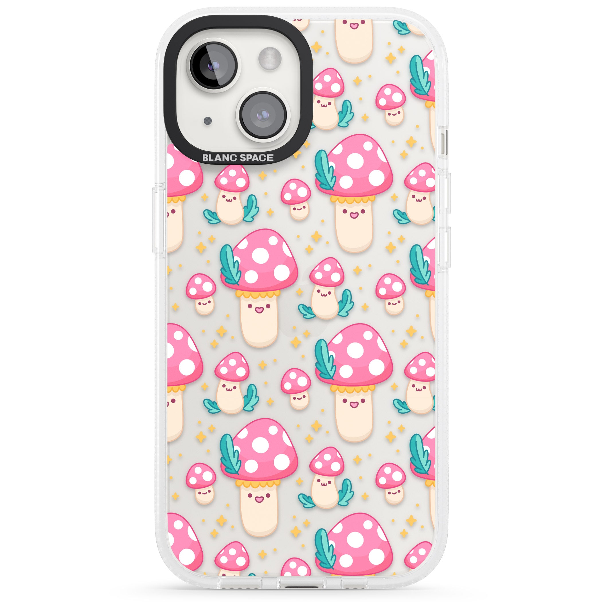 Cute Mushrooms Pattern iPhone 15 / 14 / 13 Clear Case Impact Air - Blanc Space