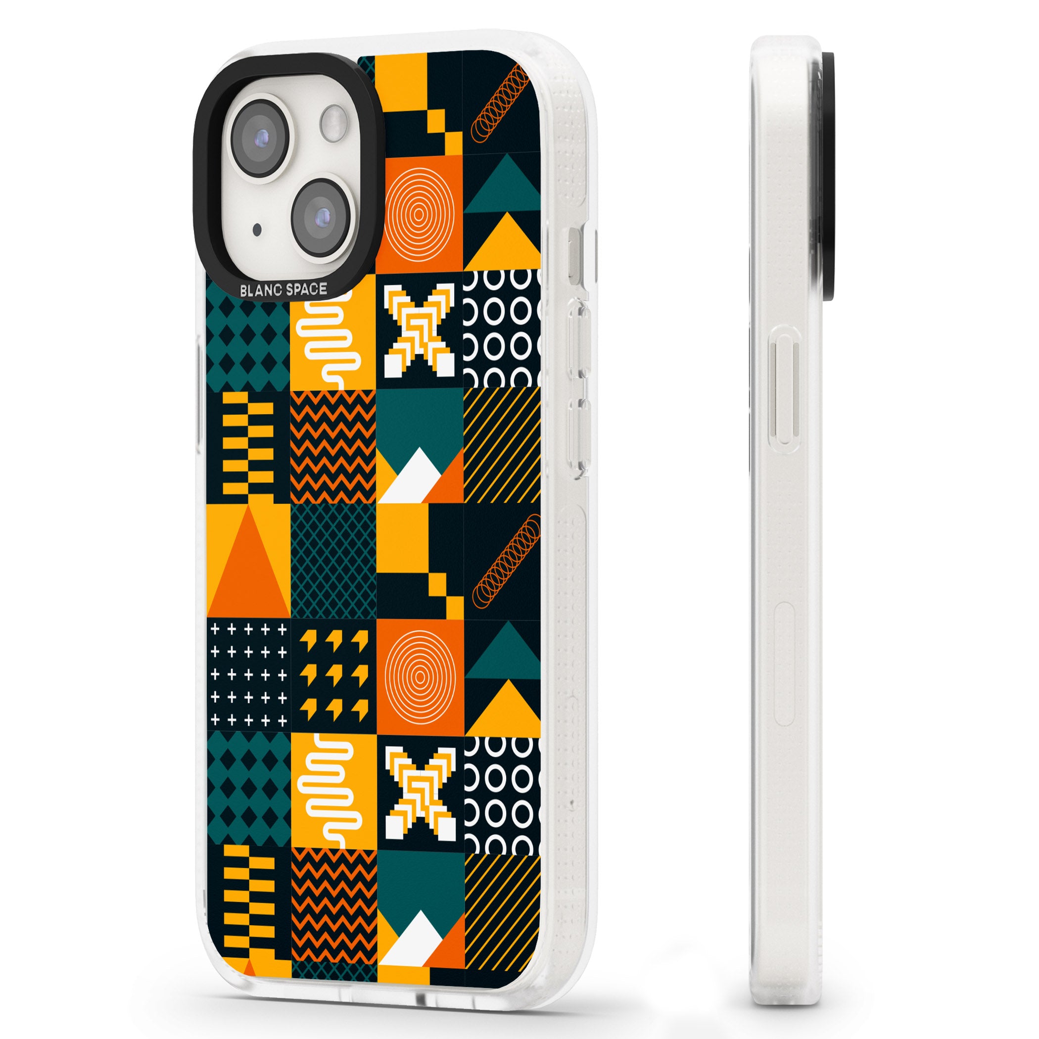 Funky Geometric Patterns: Orange & Dark Green iPhone 15 / 14 / 13 Clear Case Impact Air - Blanc Space