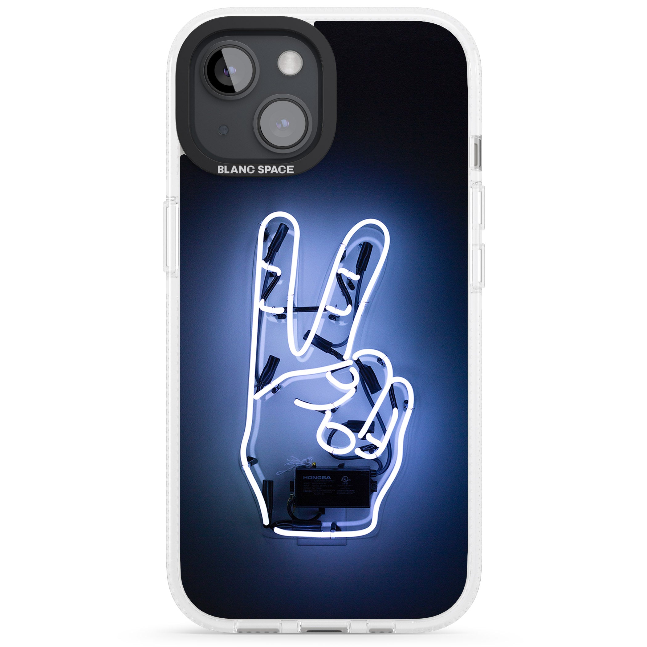 Peace Sign Hand Neon Sign iPhone 15 / 14 / 13 Clear Case Impact Air - Blanc Space