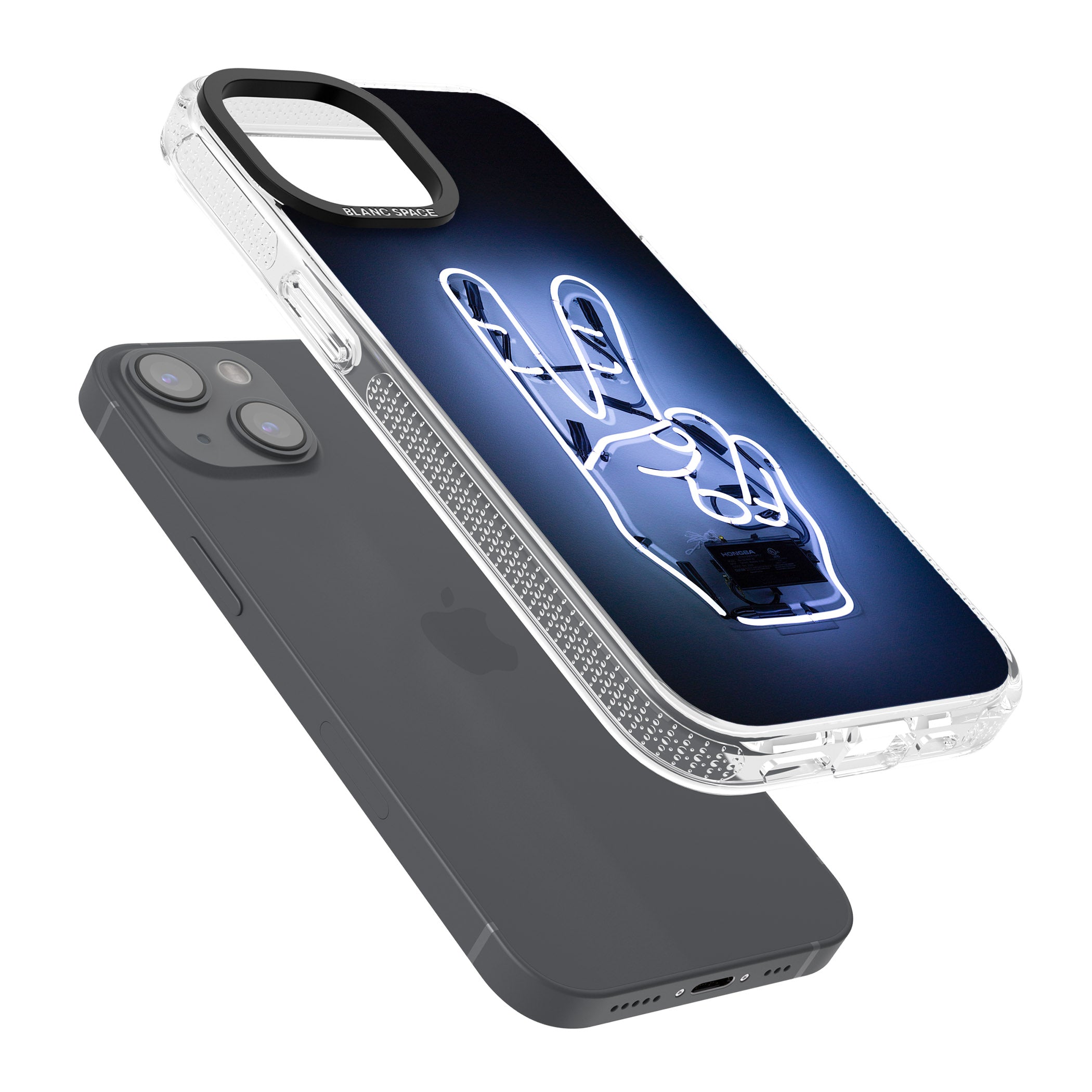 Peace Sign Hand Neon Sign iPhone 15 / 14 / 13 Clear Case Impact Air - Blanc Space