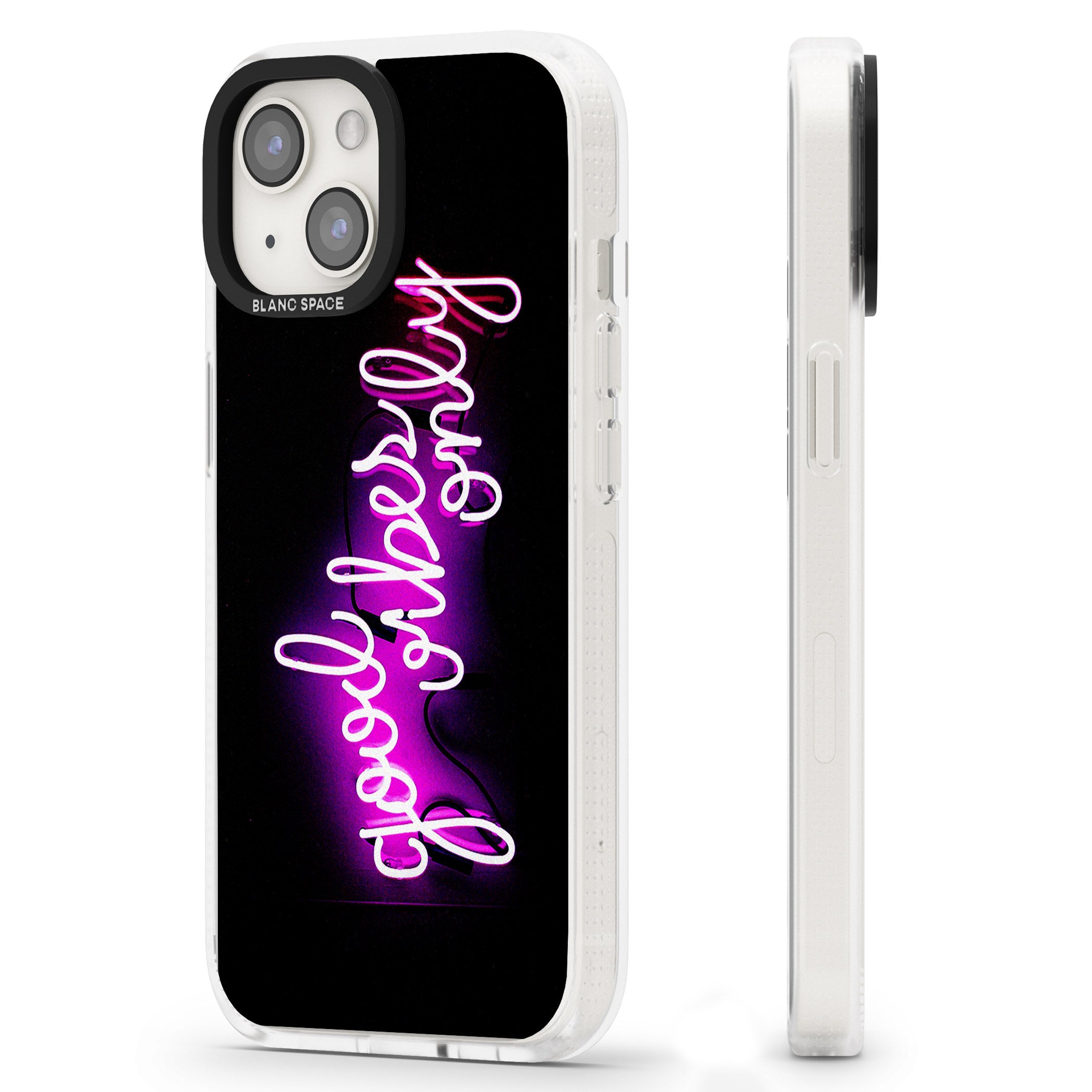 Good Vibes Only Pink Neon iPhone 15 / 14 / 13 Clear Case Impact Air - Blanc Space