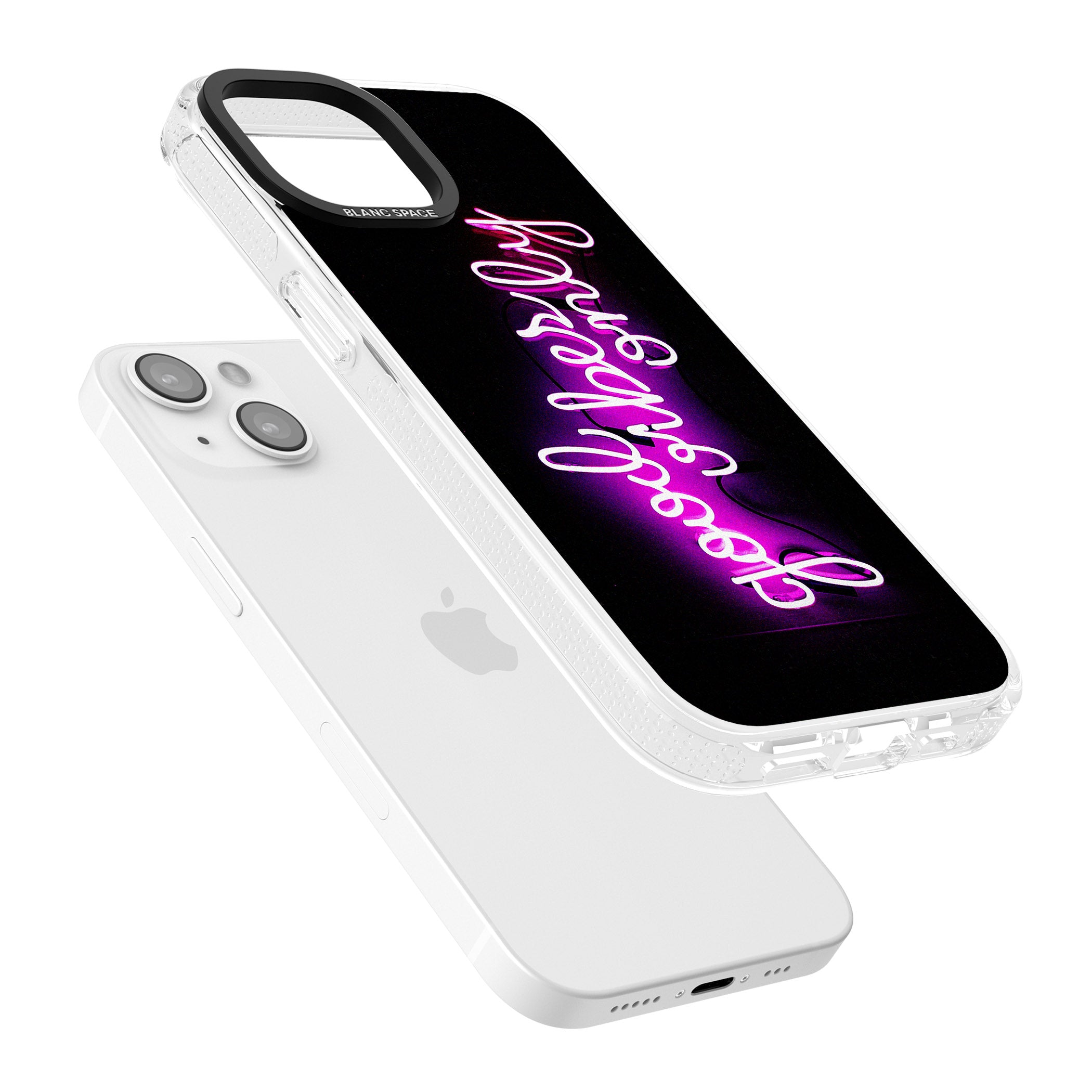 Good Vibes Only Pink Neon iPhone 15 / 14 / 13 Clear Case Impact Air - Blanc Space