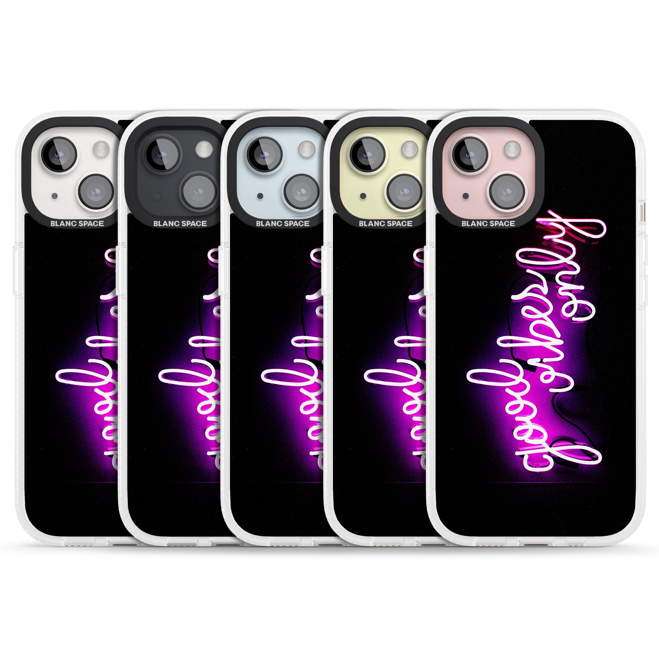 Good Vibes Only Pink Neon iPhone 15 / 14 / 13 Clear Case Impact Air - Blanc Space