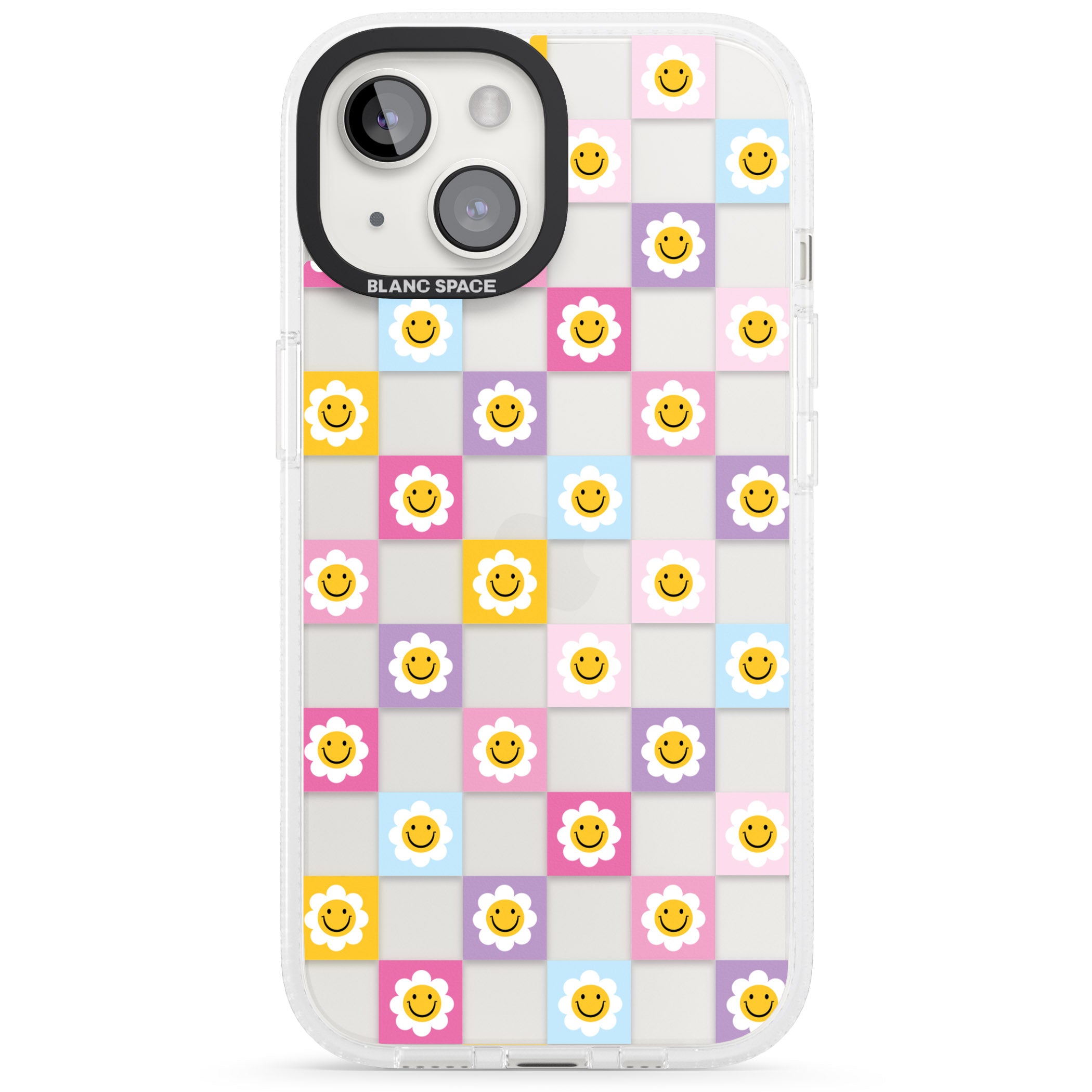 Daisy Squares Pattern iPhone 15 / 14 / 13 Clear Case Impact Air - Blanc Space
