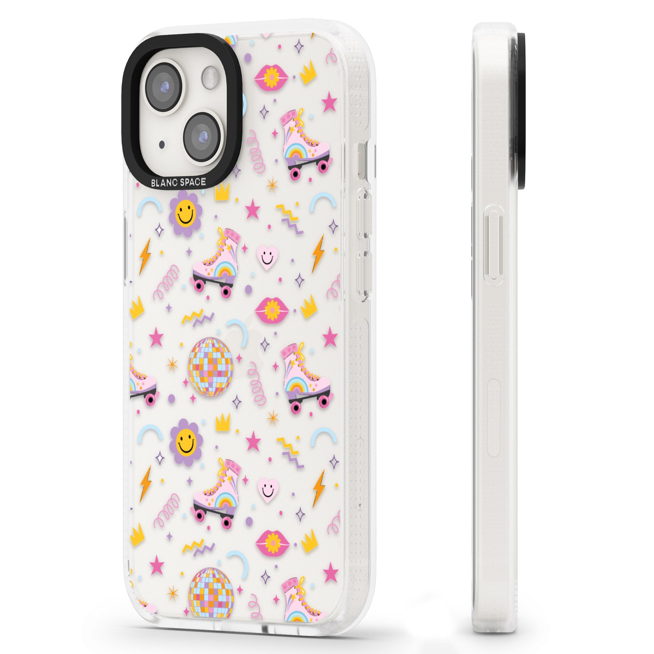 Roller Disco Pattern iPhone 15 / 14 / 13 Clear Case Impact Air - Blanc Space