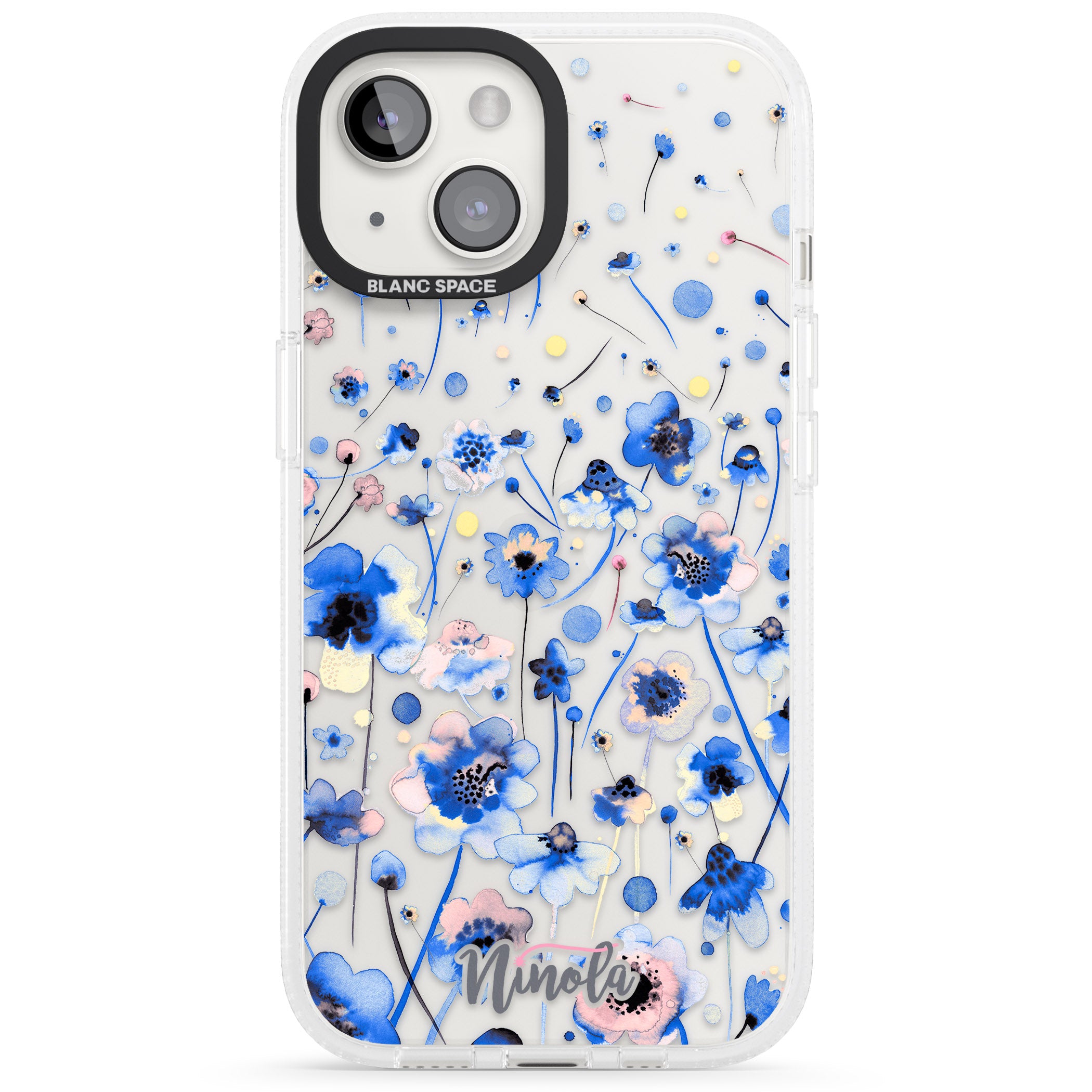 Ink Flowers Blue iPhone 15 / 14 / 13 Clear Case Impact Air - Blanc Space