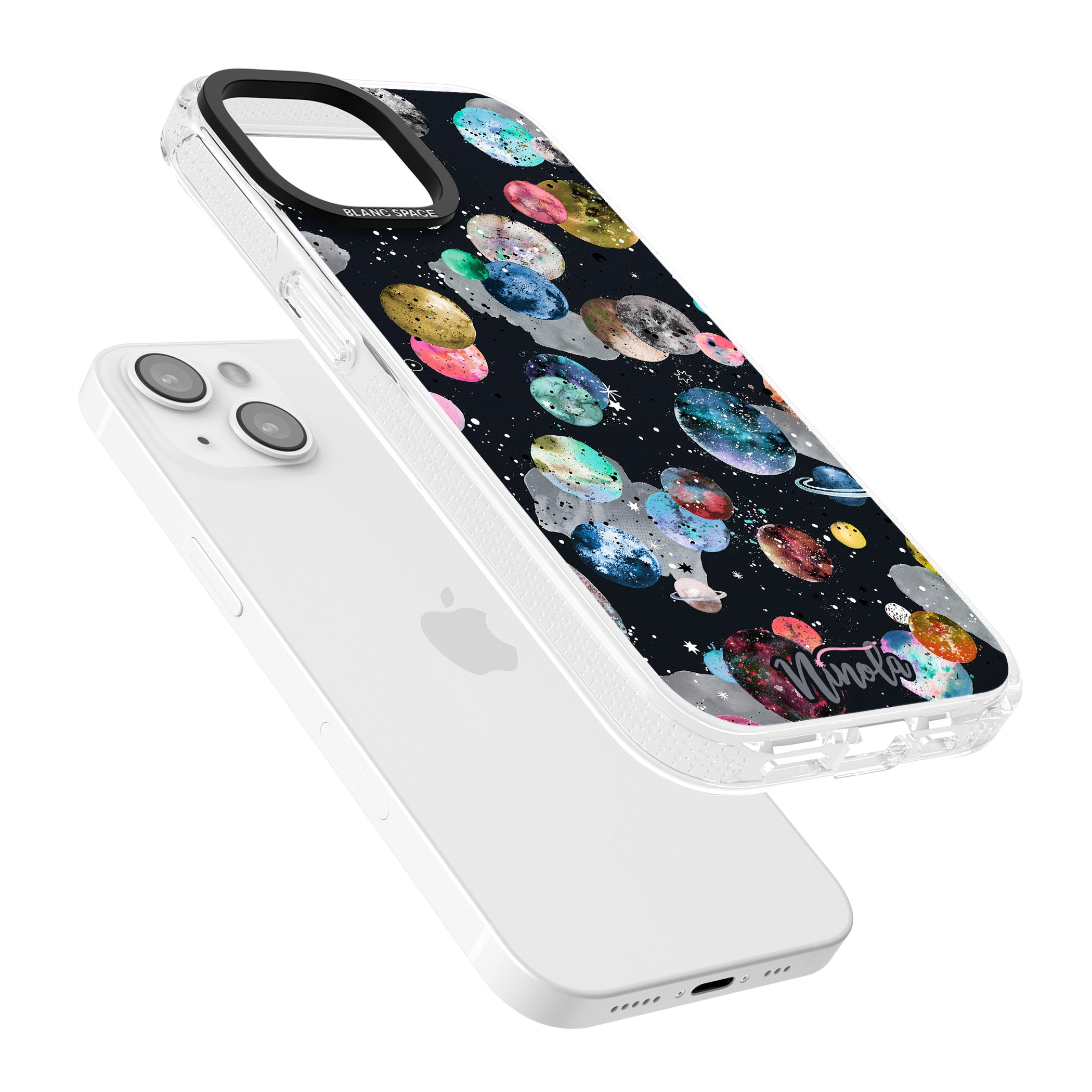 Space Planets iPhone 15 / 14 / 13 Clear Case Impact Air - Blanc Space