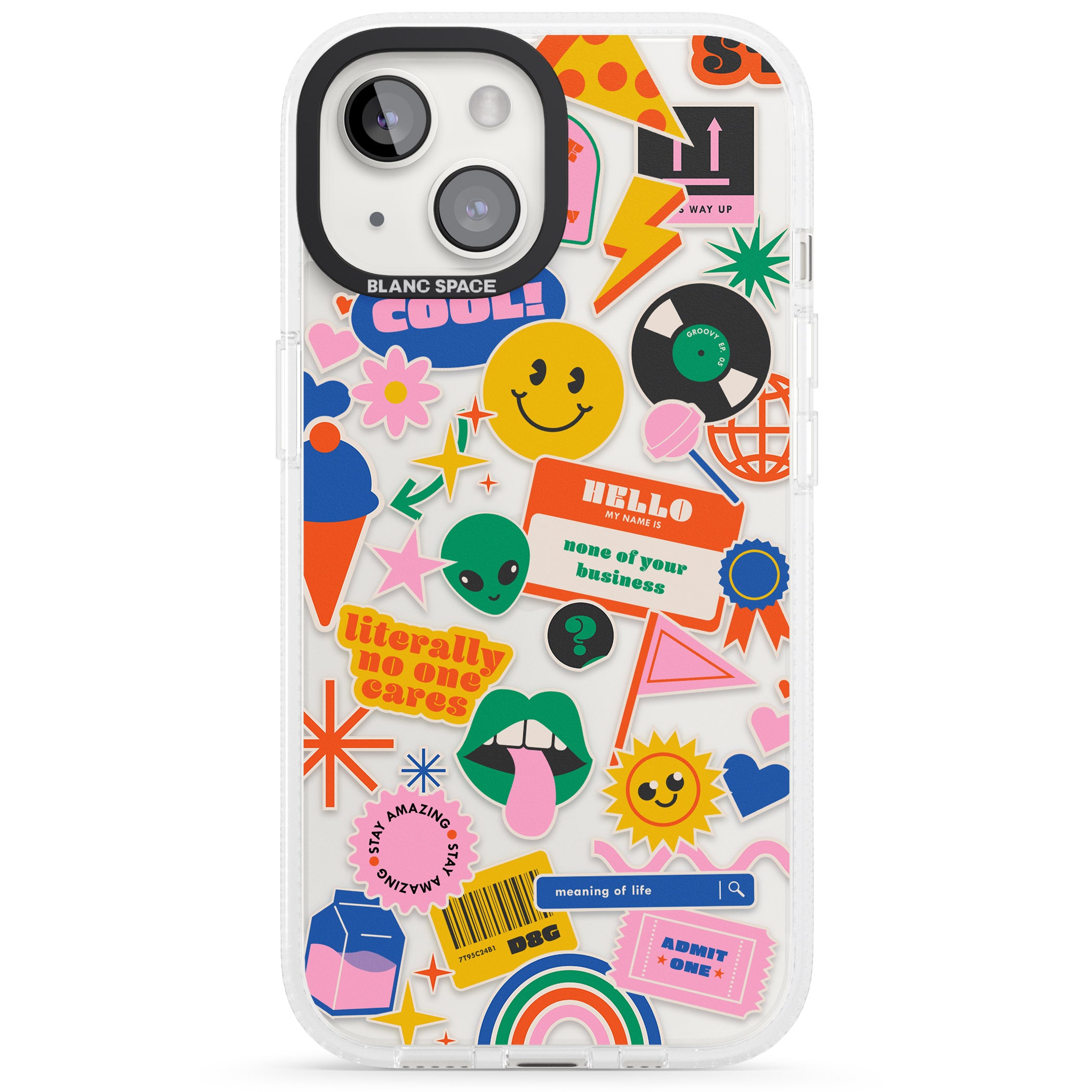 Nostalgic Stickers #1 iPhone 15 / 14 / 13 Clear Case Impact Air - Blanc Space