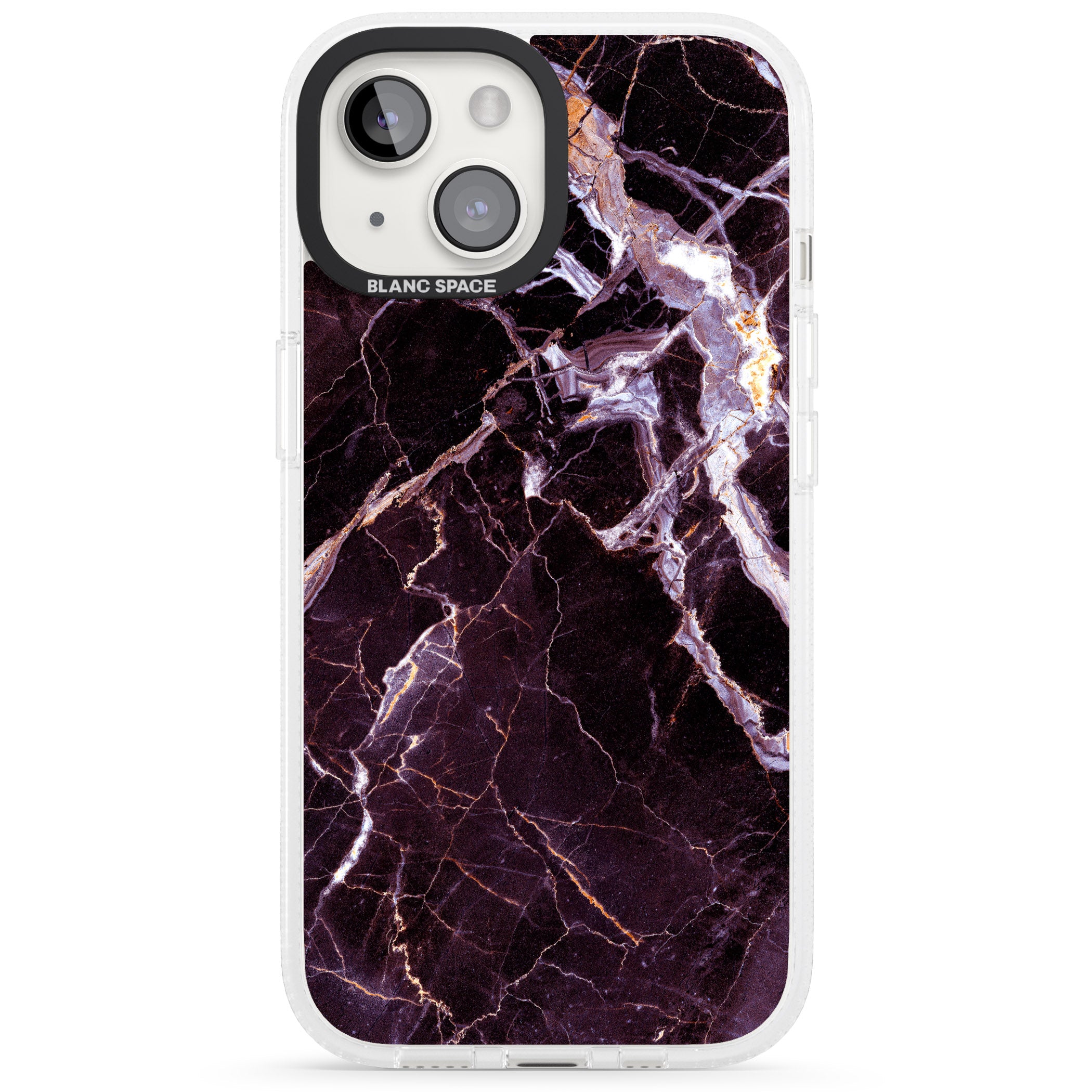 Black, Purple & Yellow shattered Marble iPhone 15 / 14 / 13 Clear Case Impact Air - Blanc Space