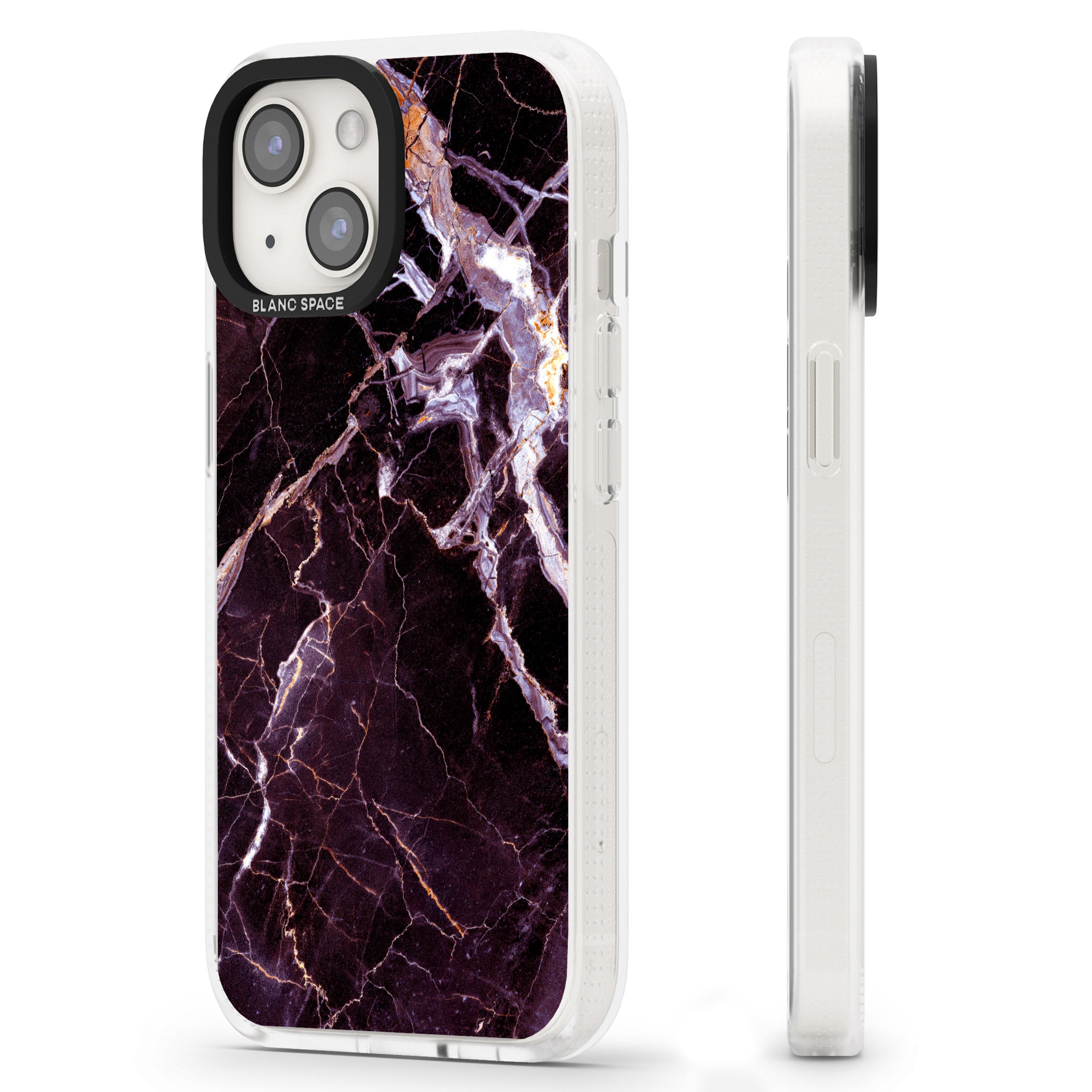 Black, Purple & Yellow shattered Marble iPhone 15 / 14 / 13 Clear Case Impact Air - Blanc Space