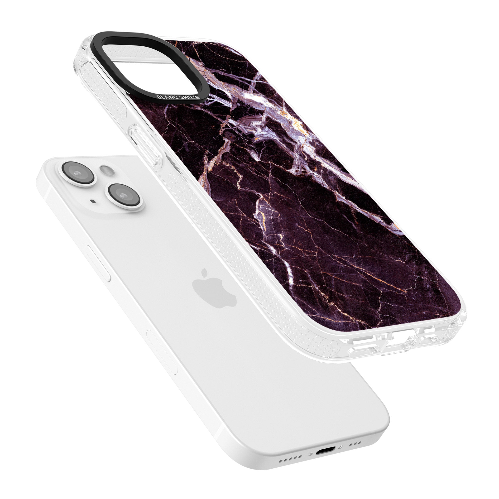Black, Purple & Yellow shattered Marble iPhone 15 / 14 / 13 Clear Case Impact Air - Blanc Space