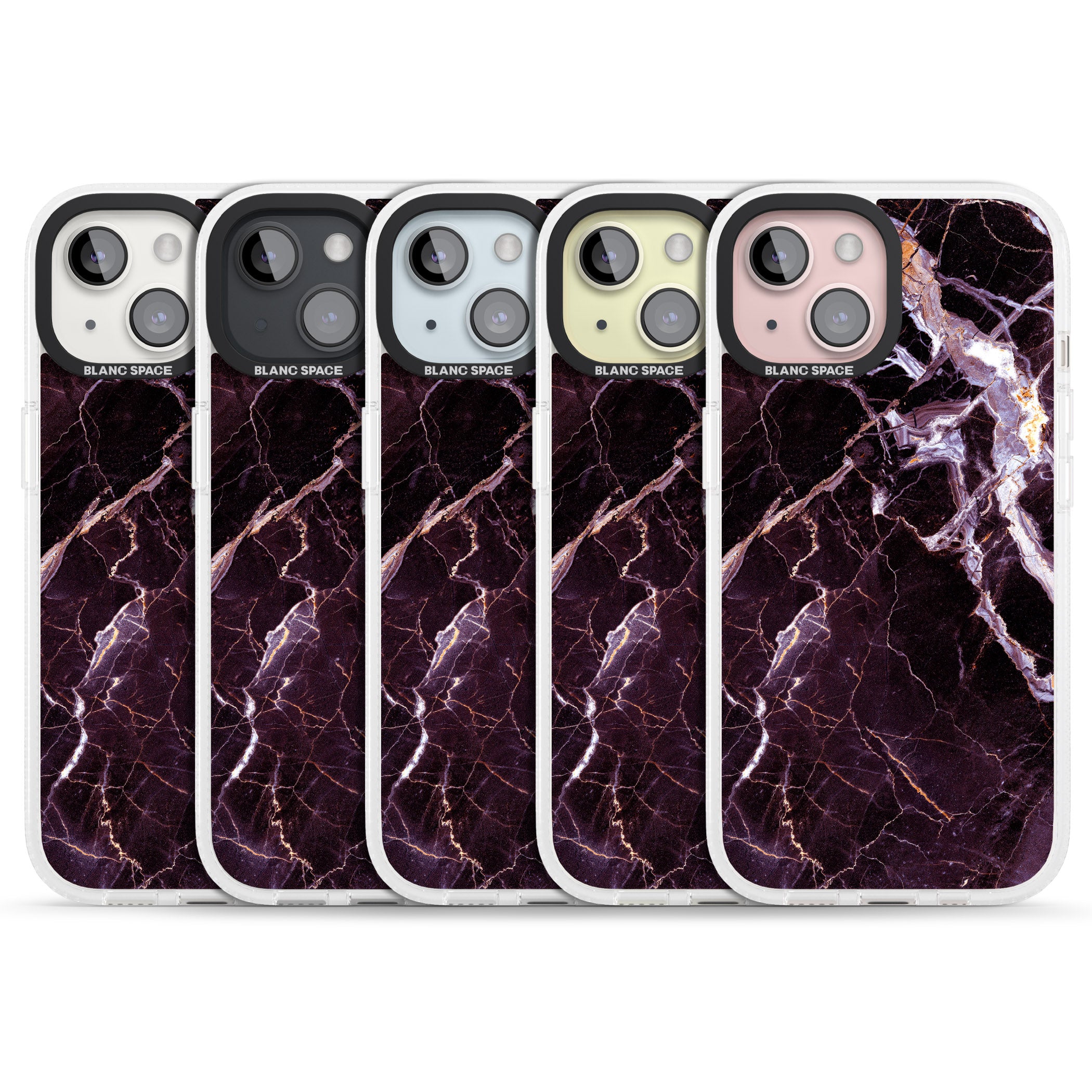 Black, Purple & Yellow shattered Marble iPhone 15 / 14 / 13 Clear Case Impact Air - Blanc Space